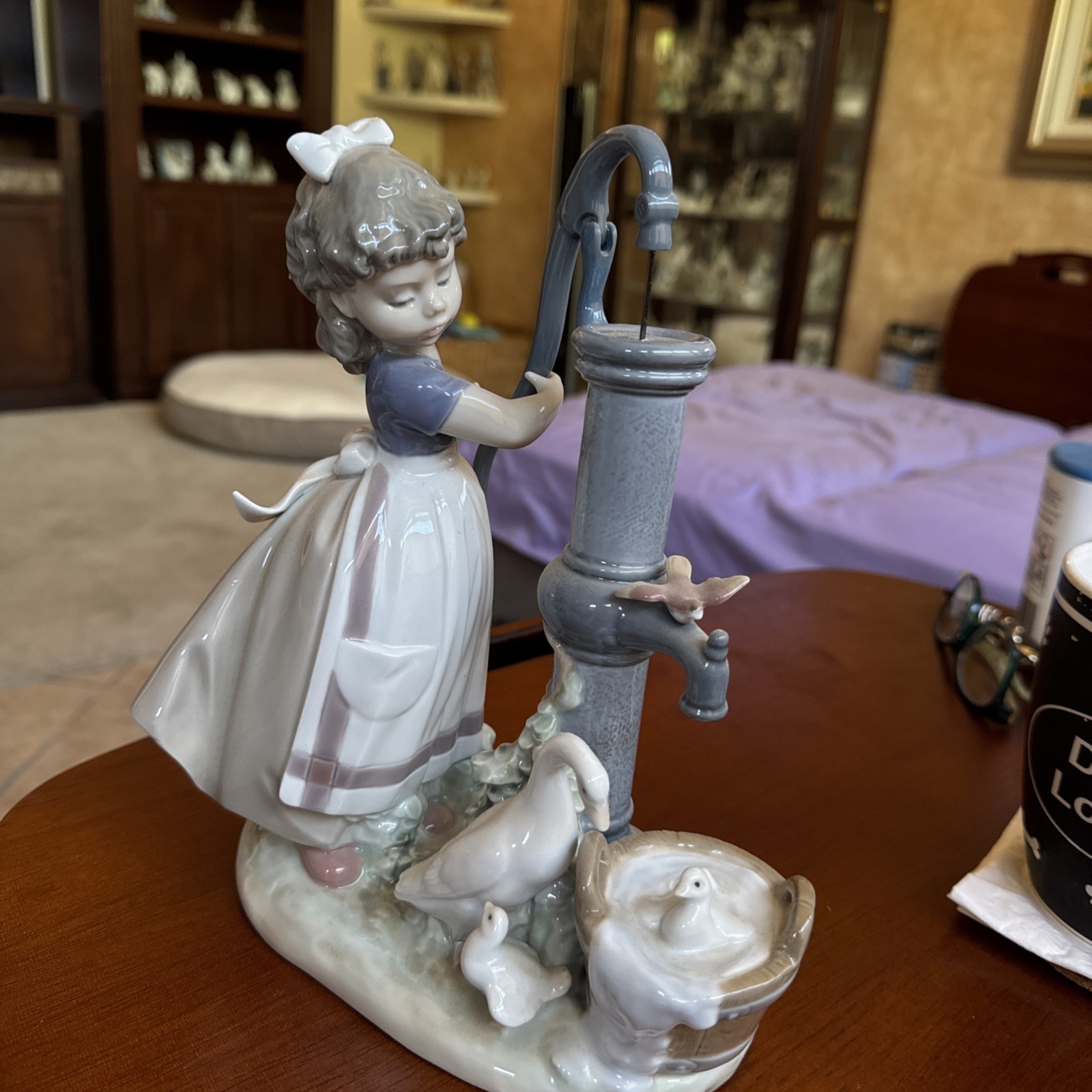 Lladro Figurine #5285 Summer on the Farm Girl Pumping Water w/ box, missing bird