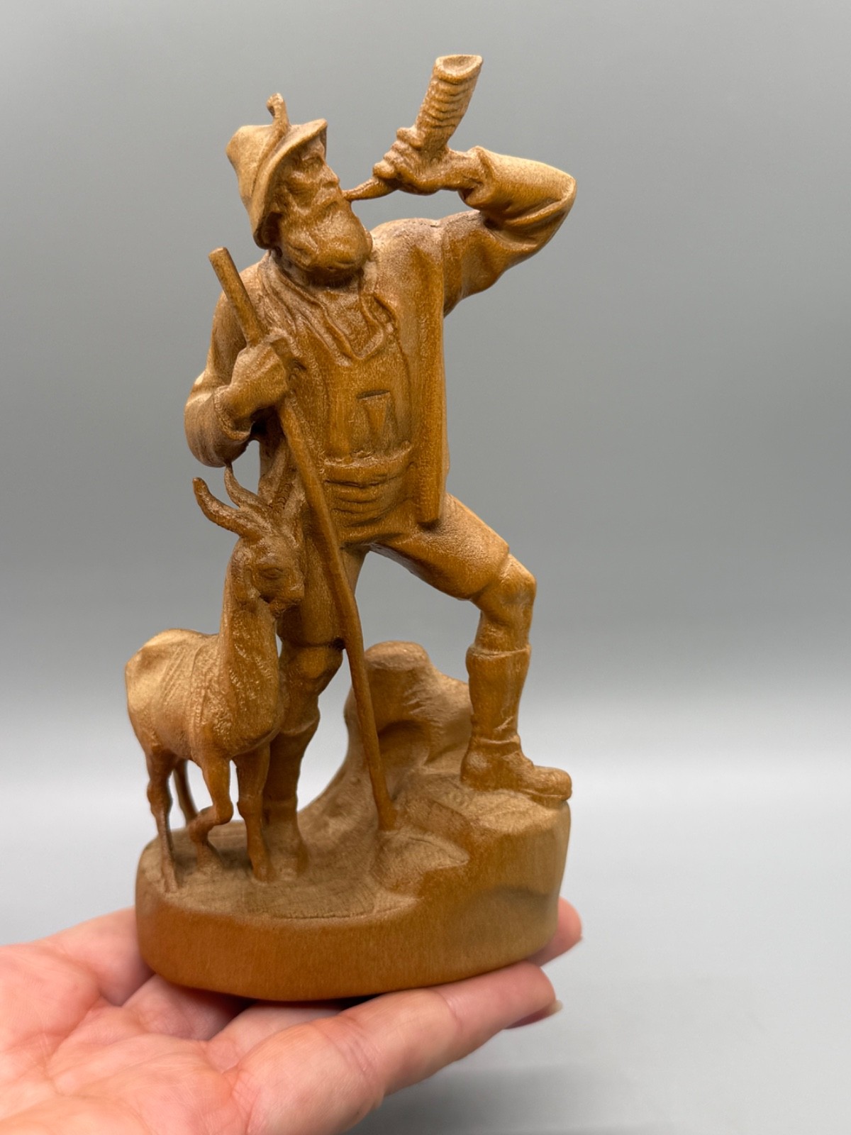 Vtg Switzerland Folk Art Shepherd Deer Wood Figurine Dobin Brienz 3855