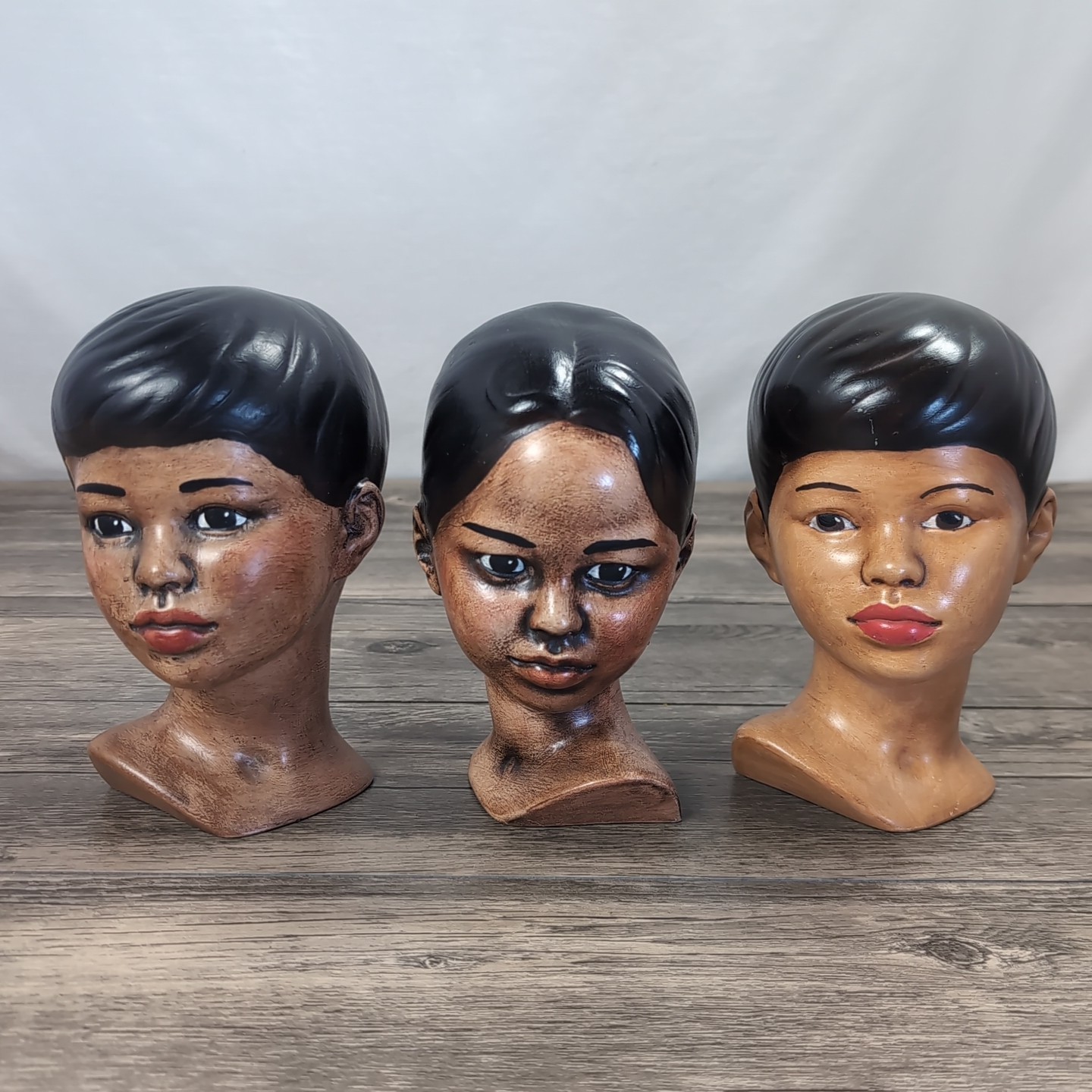 3 VTG Holland Mold Ceramic Head Bust Hawaiian Polynesian Figurines 70s Model
