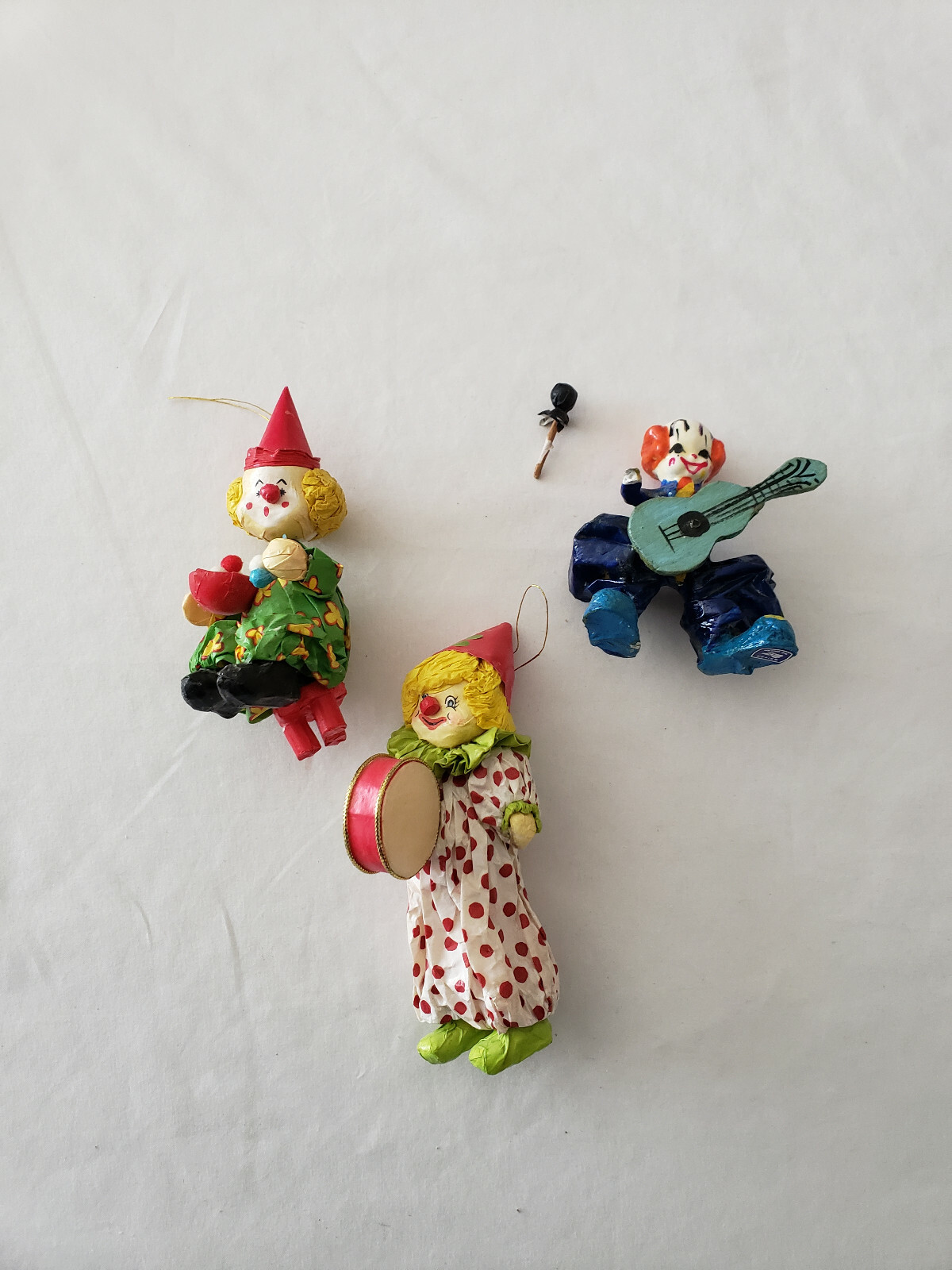 Vintage Paper Mache Clown LOT of 3 – made in Mexico INSTRUMENTS BAND