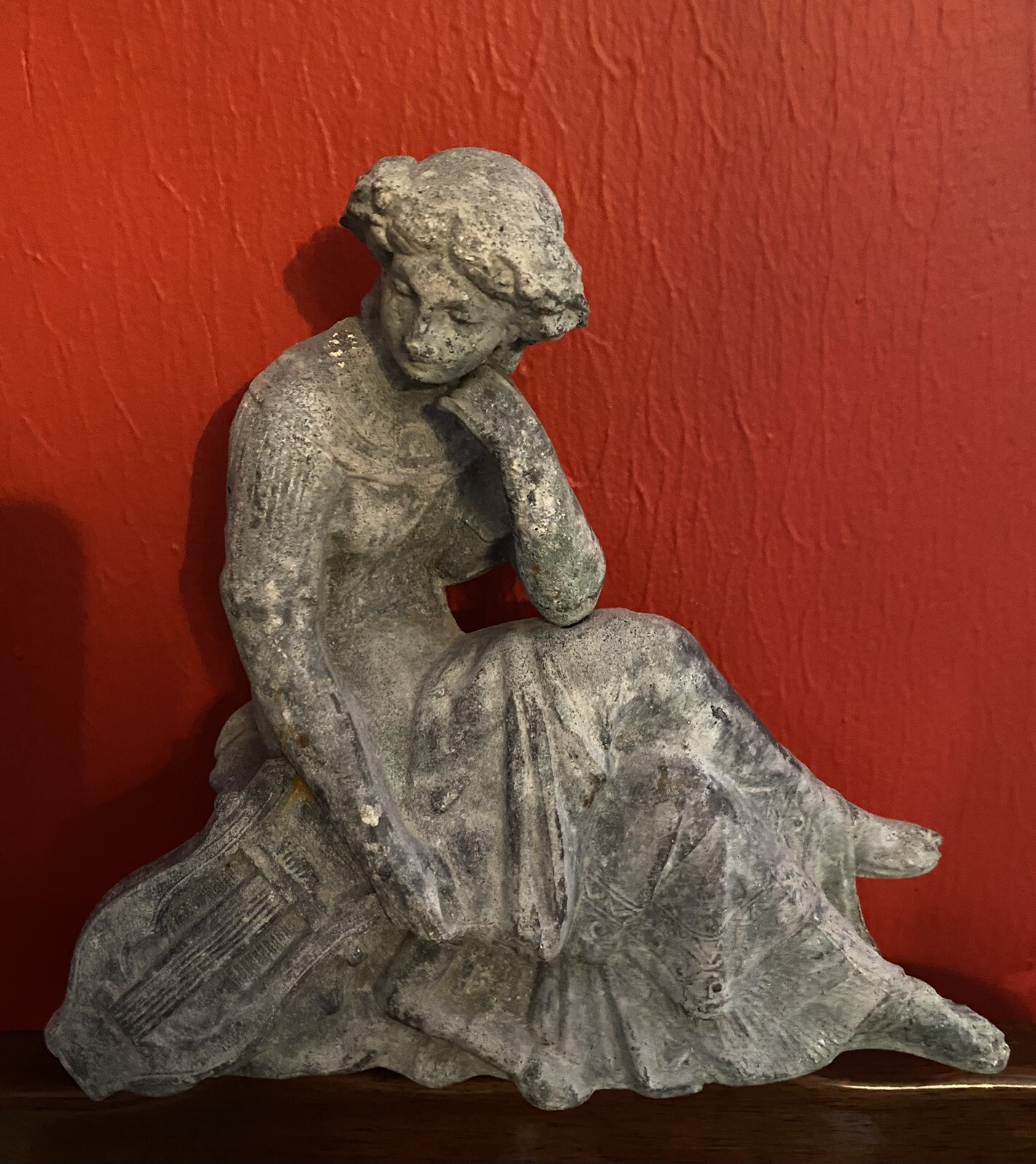 Victorian Metal Statue of Woman w/Harp, 1880’s, NY Spelter Metal, Clock Topper