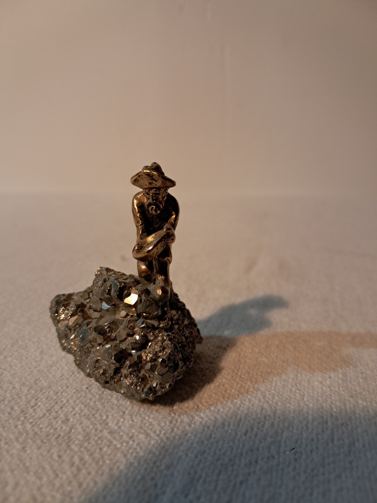Gold Silver Metal Miner Figurine on Mineral Base Collectible Sculpture