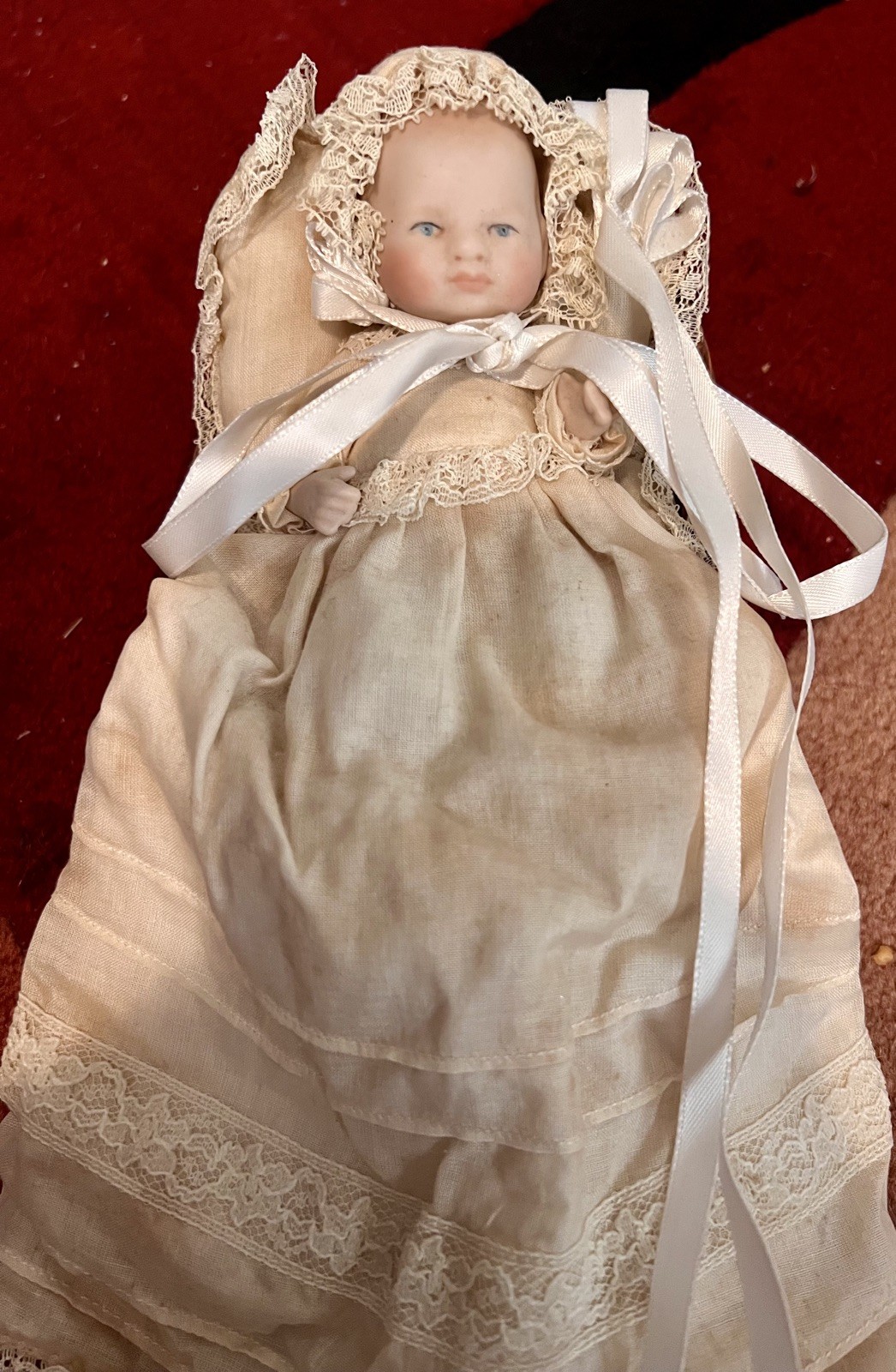 Antique Hand painted Porcelain Christening Doll With Moving Head, Arms, Legs