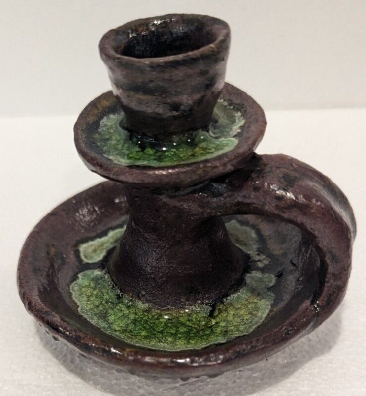 Marie Rogers Georgia Pottery Folk Art Candle Holder Approx. 3.5 in Tall