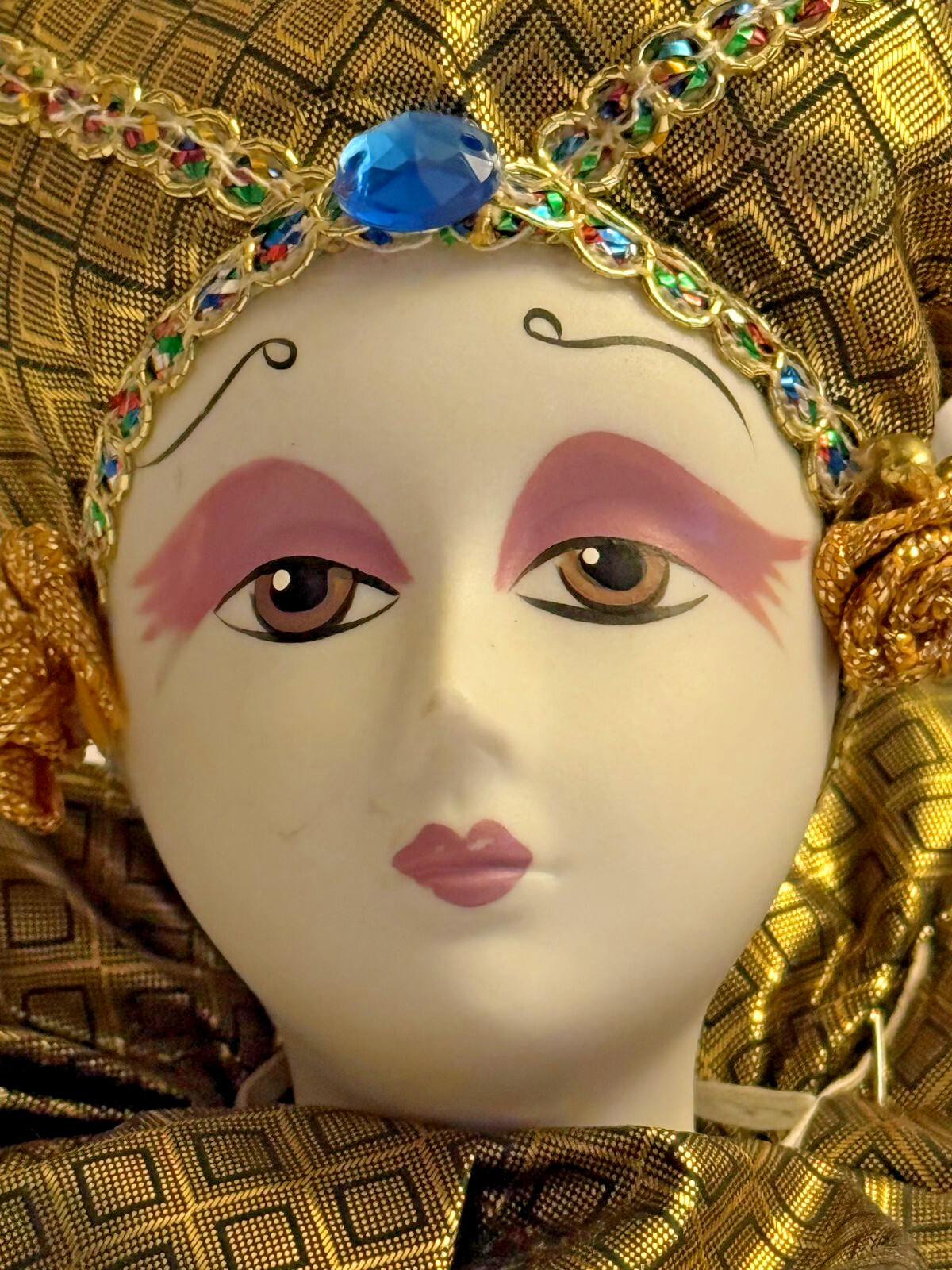 Mardi Gras Shelf Sitter Doll Head Jester jewel decorated Carnival Collar