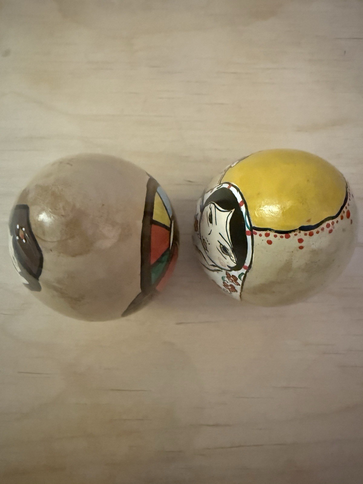 Khatun Pottery’s Hand Painted Decorative Eggs Set Of 2 About 12” High
