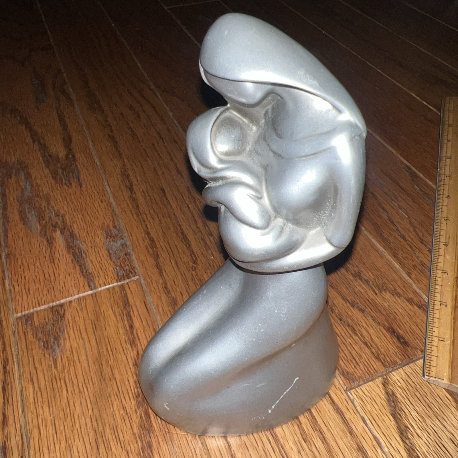 Silver, Resin Figurine Mama And Infant, Just Uber 7 Inches
