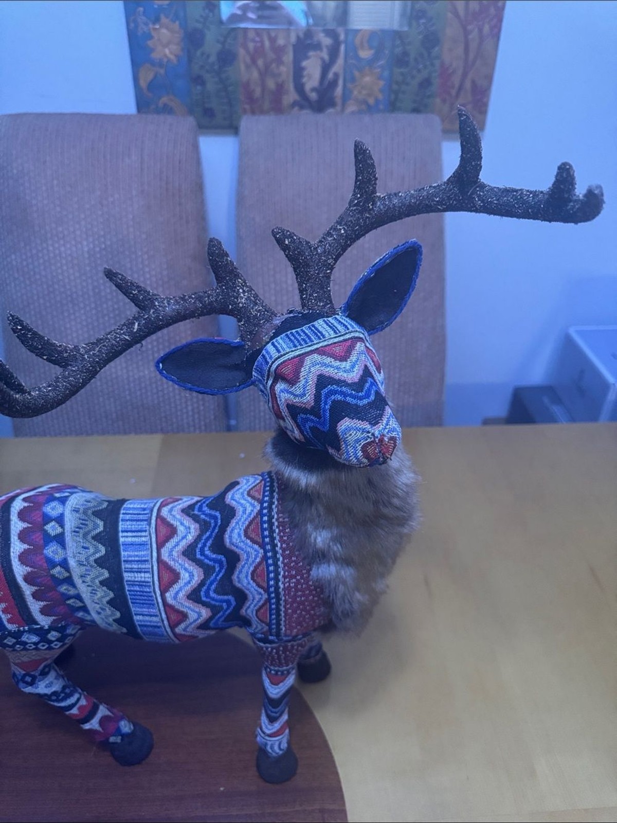 Decorative Patterned Fabric Elk Figurine – Multicolor