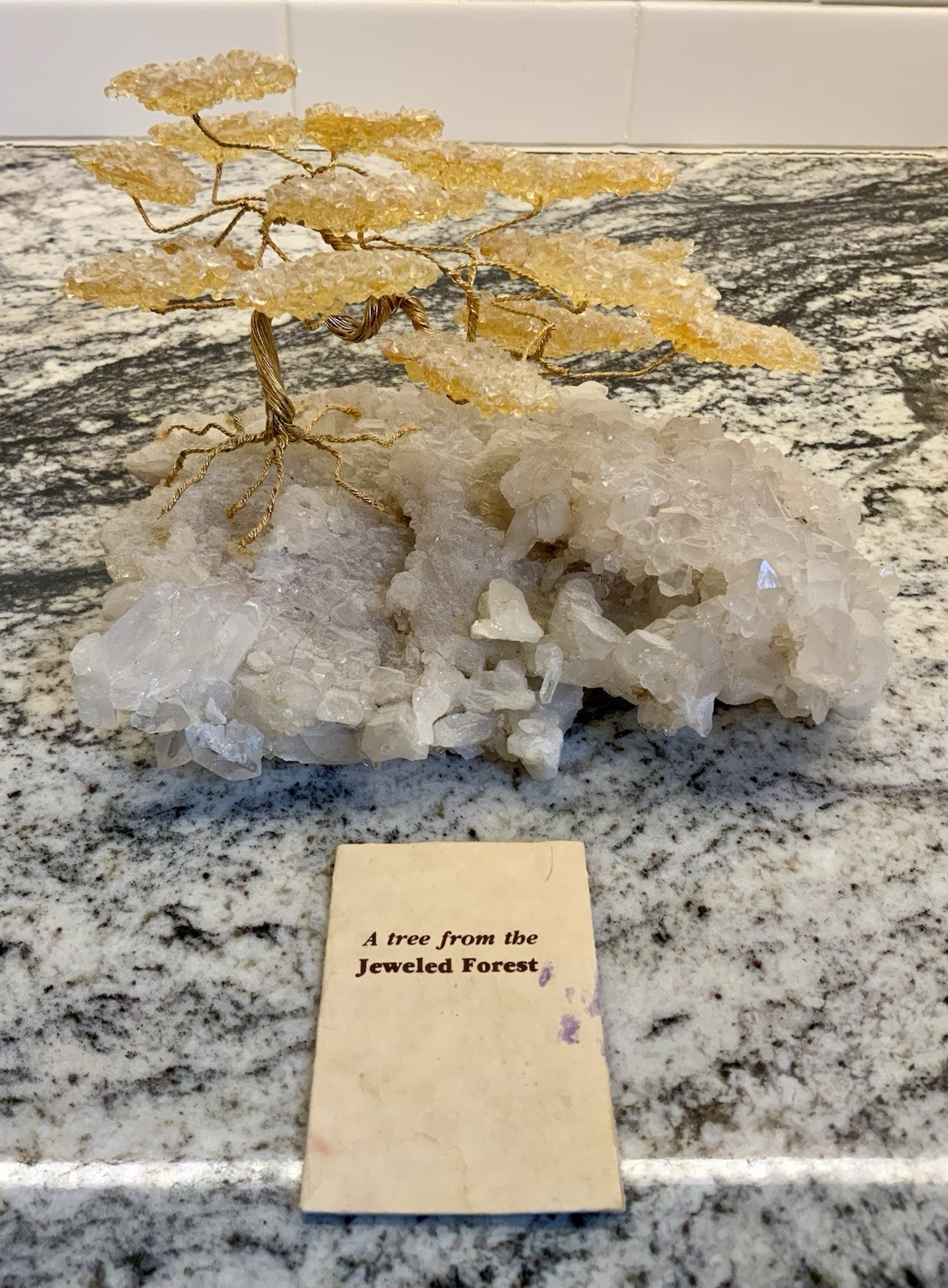 Vintage Bonsai Tree of Life White Rock Crystal Stone Wire Art Sculpture 8” x 5”