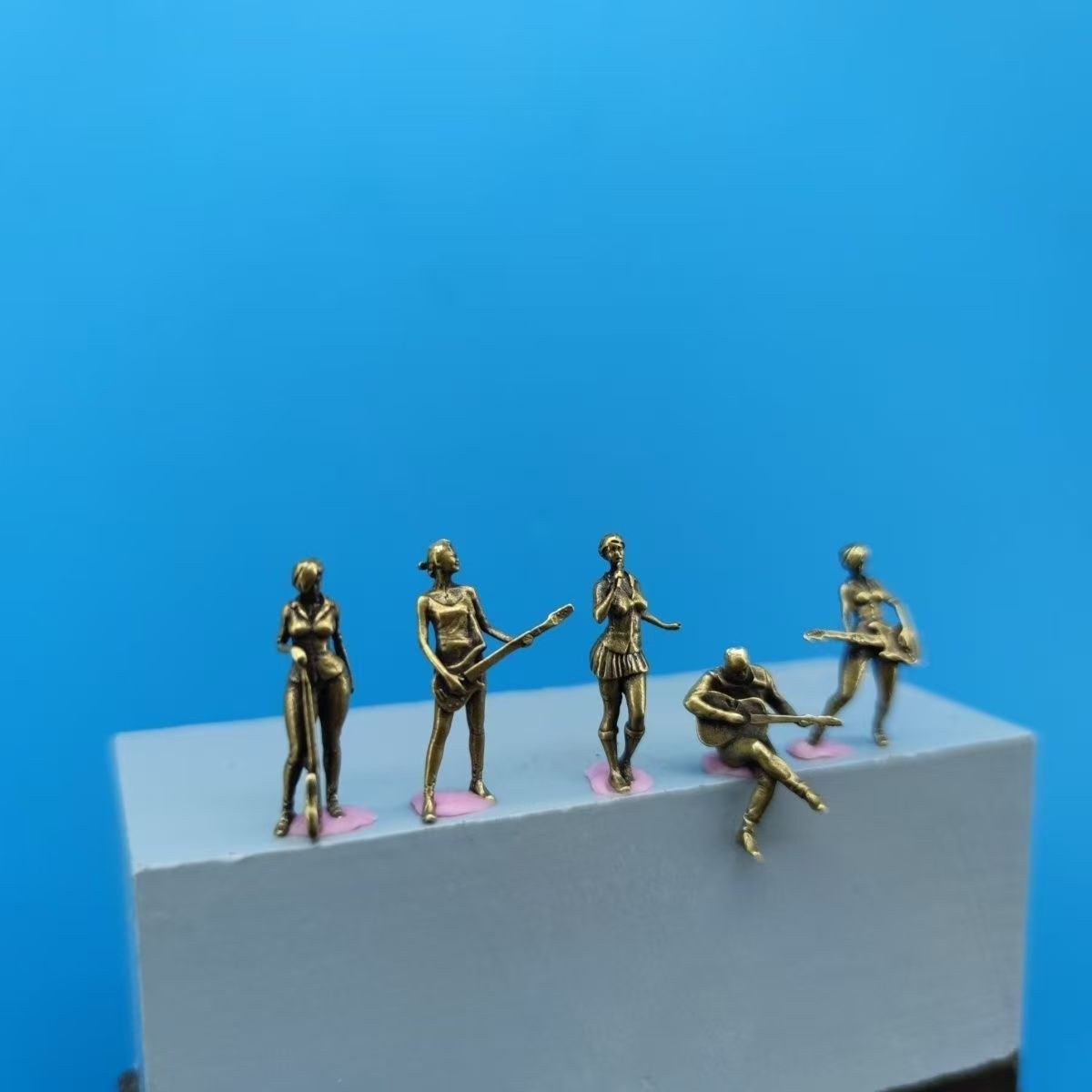 5Pcs Miniature Bronze Band Figurines Set – Handcrafted Musician Statues
