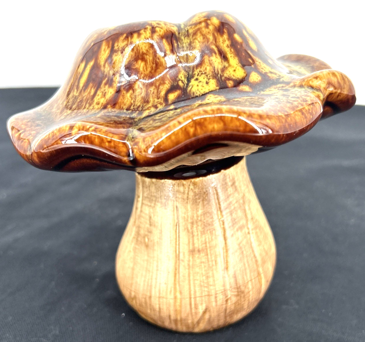 Mushroom Brown Folk Art 3D Crafted Glazed Ceramic Country Cottage Core 5″ Tall