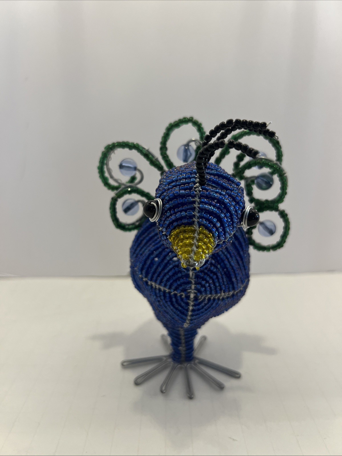Beadworx Beaded Peacock Figurine Wire and Bead Art Freestanding Bird
