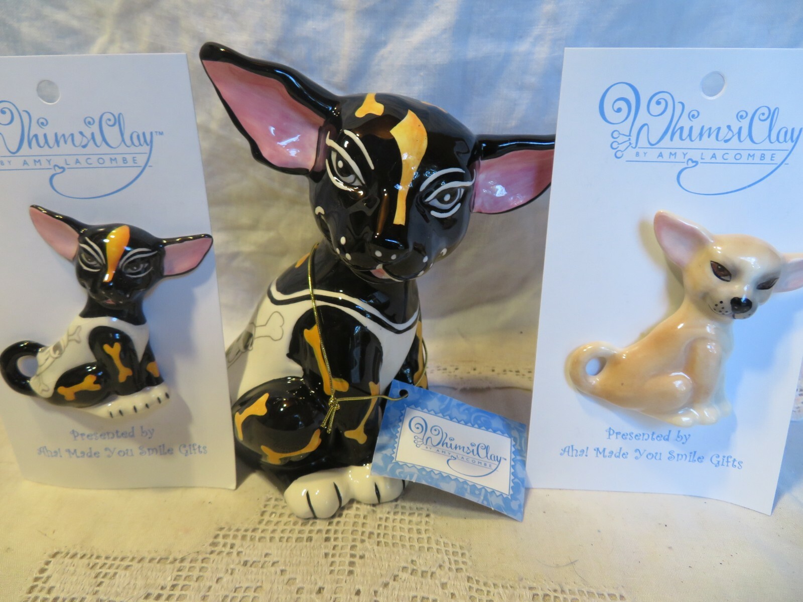 “Killer” WhimsiClay Chihuahua w/skull shirt + 2 free Chihuahua pins ($24 value)