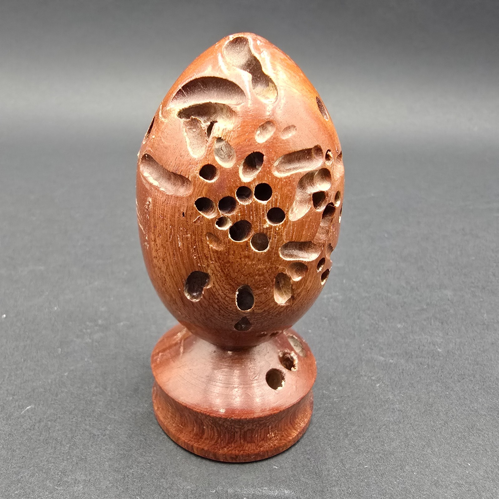 Burl Worm Wood Carved Wooden Egg Figurine 3.5″ Vintage Handmade