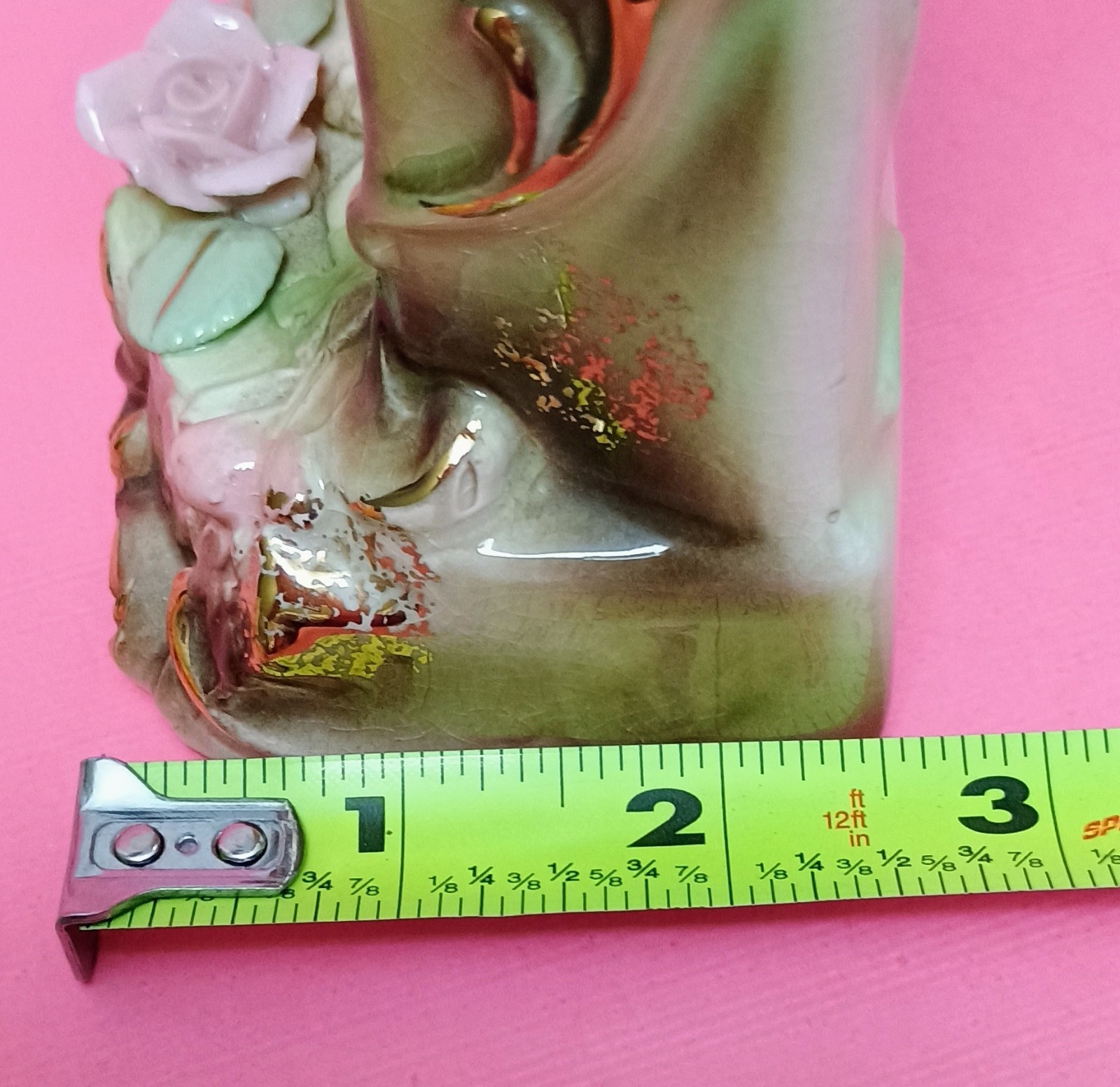 Vintage Bisque Cherub Putti Figurine Vase Hand Painted Porcelain Japan