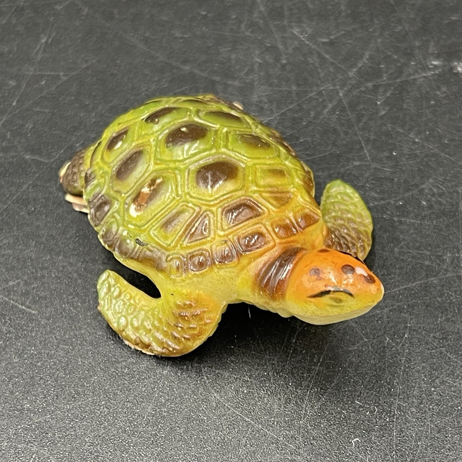 Vintage Sea Turtle Family 3 Mini Figurine Green Brown Orange Plastic Doll House