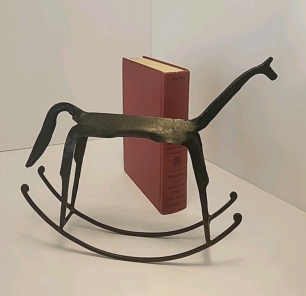 VTG Primitive/Brutalist 10″T Black Wrought Iron Decor Rocking Horse Sculpture