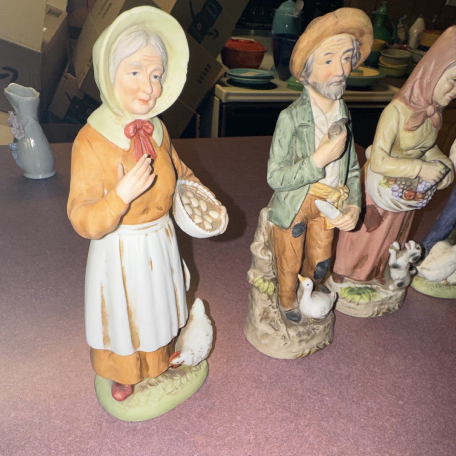 Homco Porcelain Country Life Figurine Set of 4 People & Animals, 9in