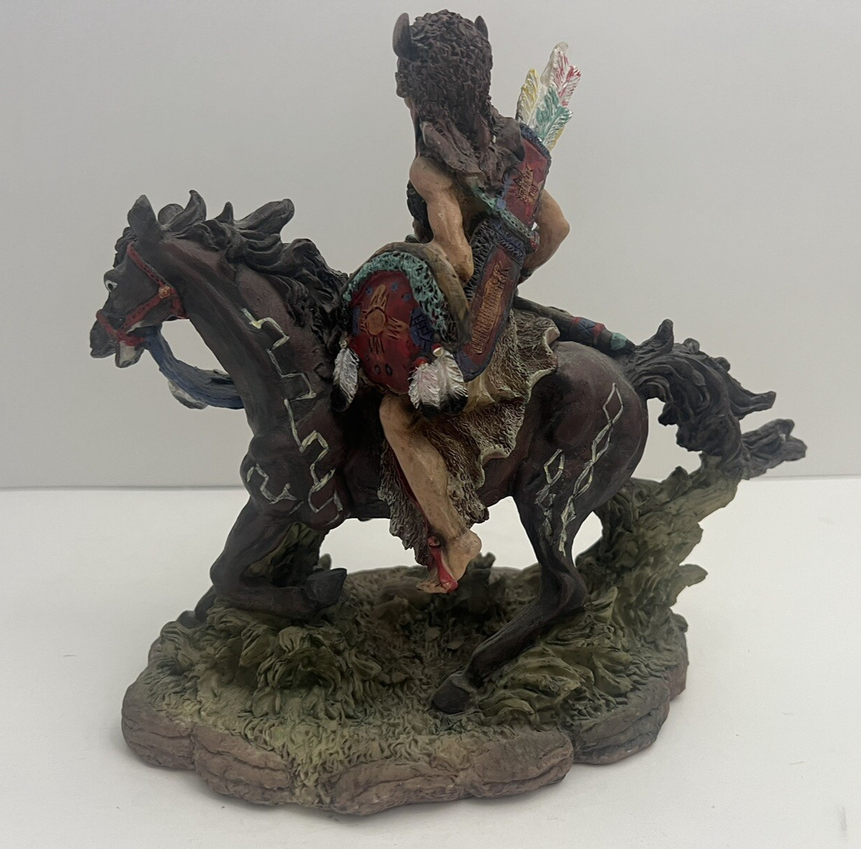 Native American Indian Chief Warrior Man on Horse Resin Figurine 9″ Statue Decor
