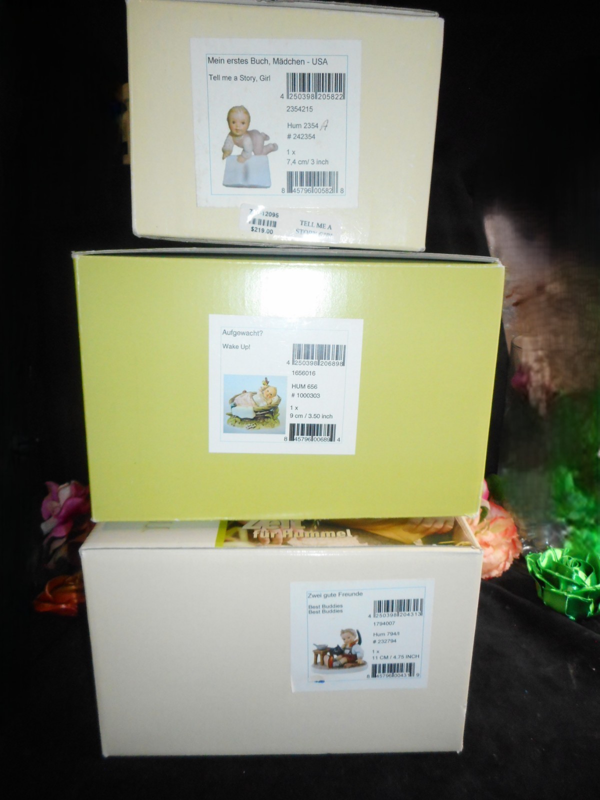 EMPTY HUMMEL FIGURE BOXES 794/1 BEST BUDDIES 2354 TELL STORY 656 WAKE UP (GIRL)