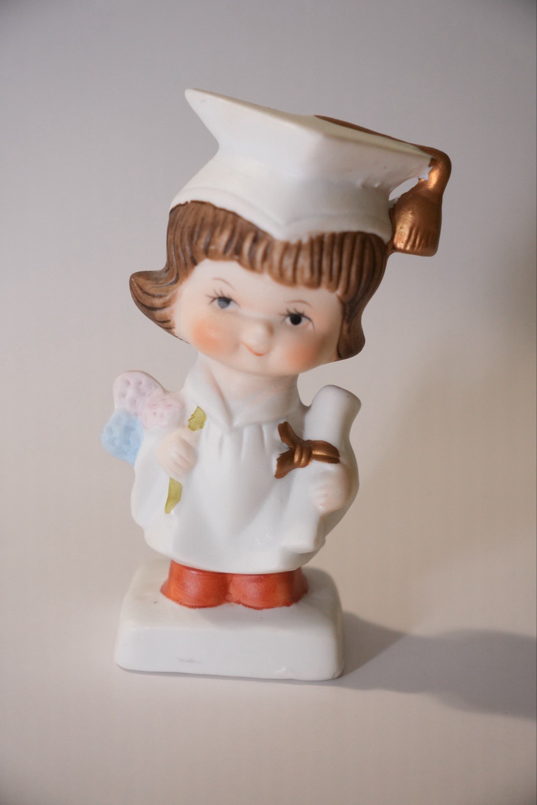 Vintage Lego Porcelain Graduate Brown Hair Girl Diploma Figurine Graduation