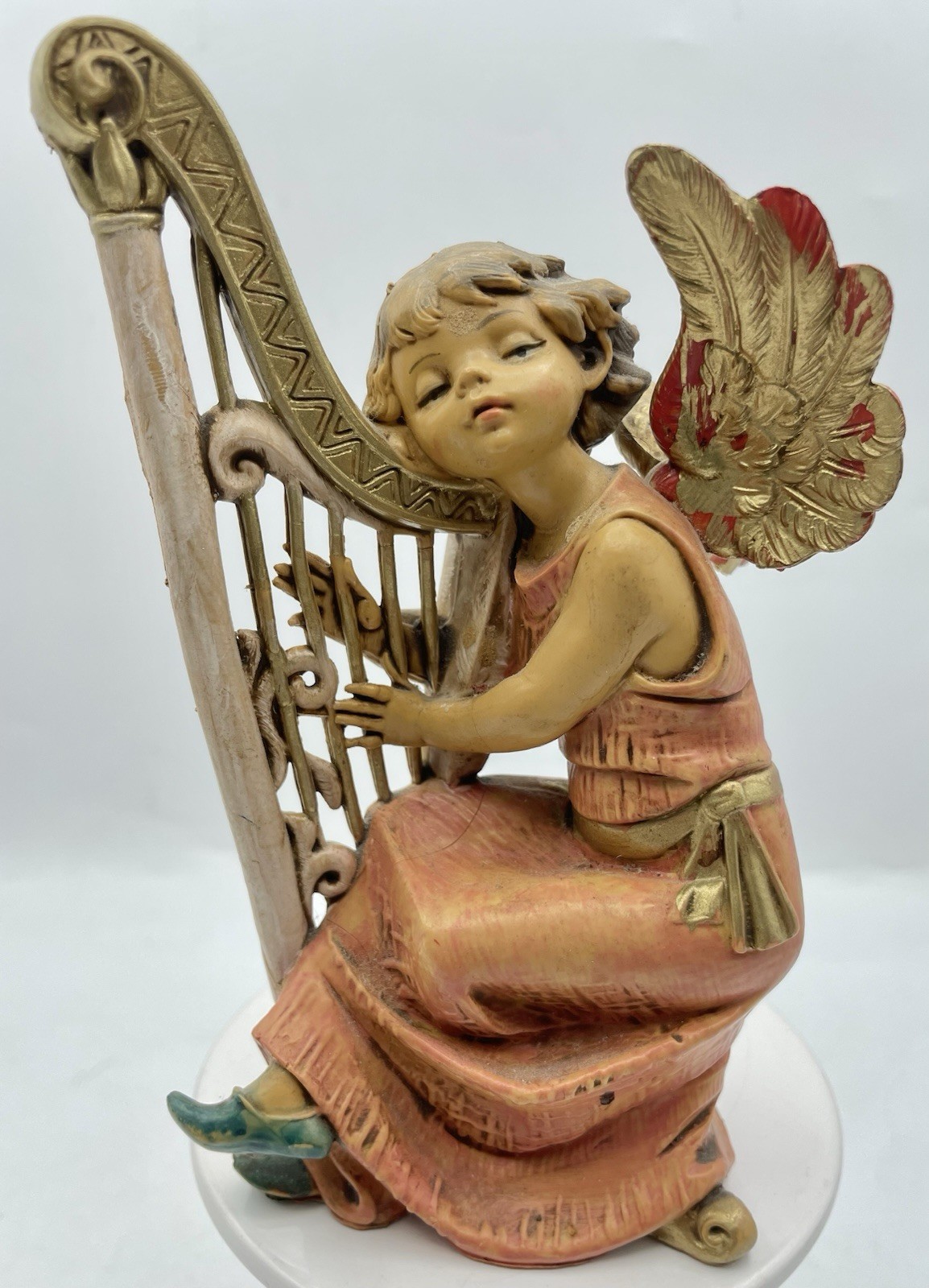 Vintage Roman Fontanini Depose Angel Playing Harp Nativity Christmas Italy #361