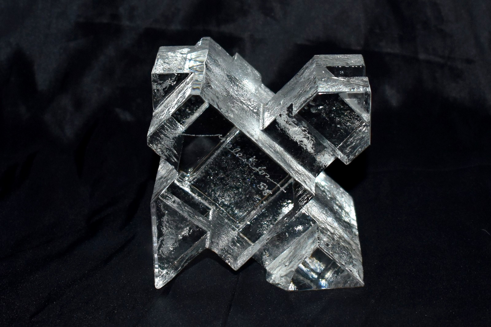 Vintage XAVIER MELENDEZS Abstract Glass Crystal Art Signed Dated DAMAGED AS IS
