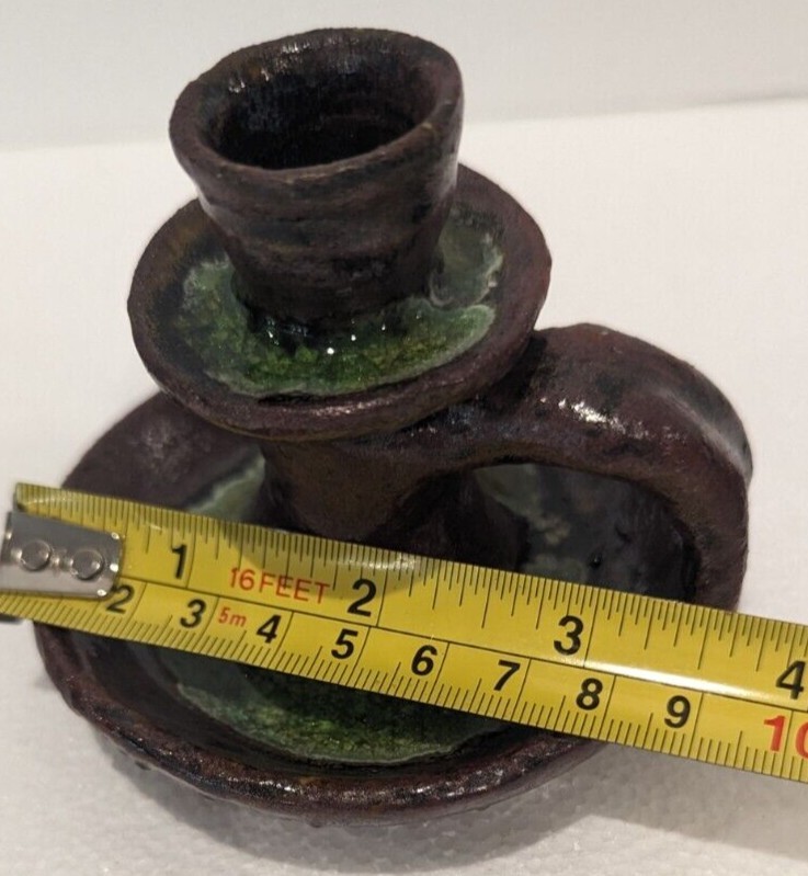 Marie Rogers Georgia Pottery Folk Art Candle Holder Approx. 3.5 in Tall