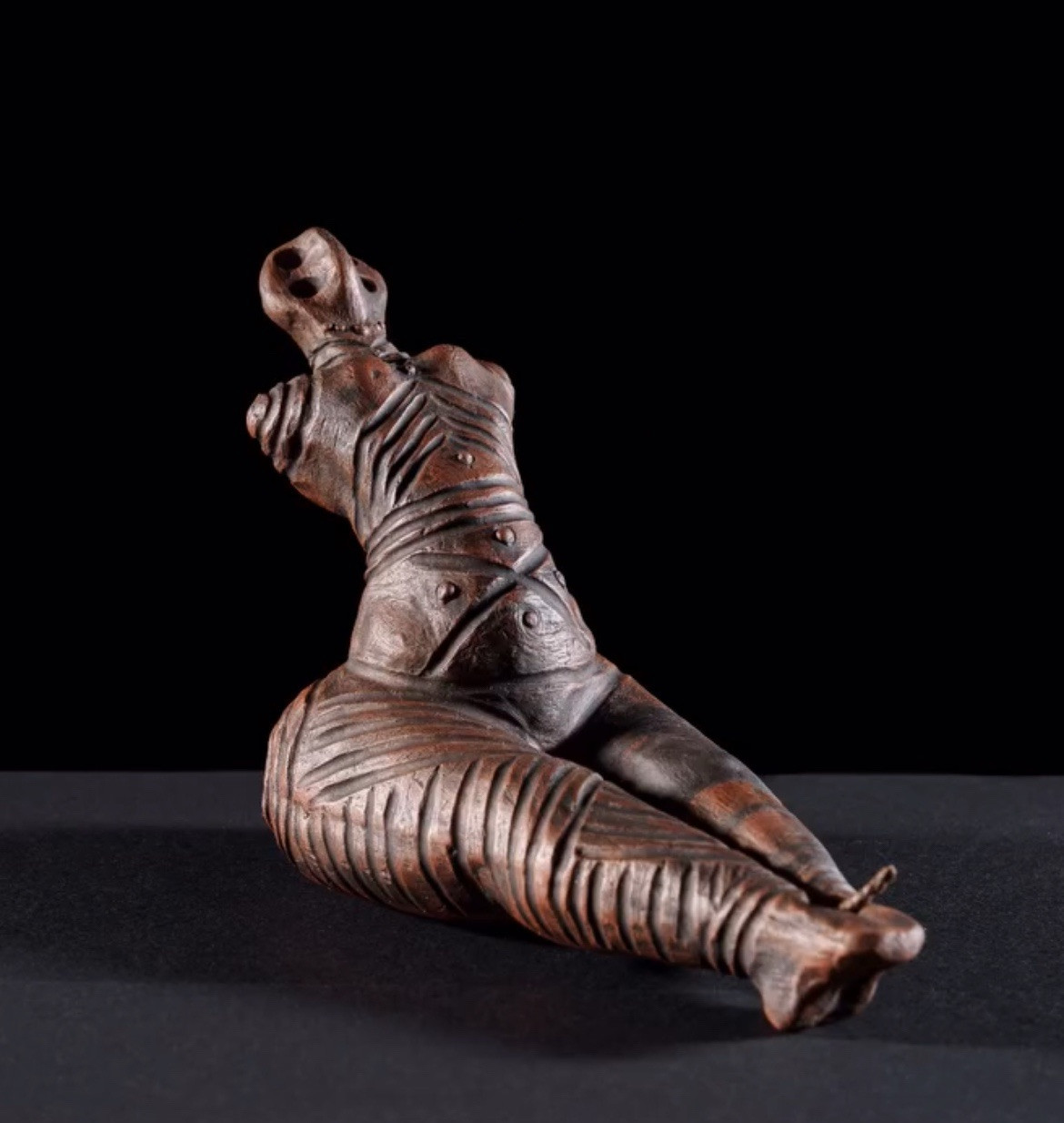 Ceramic Mother Goddess figurine, engobe ornament