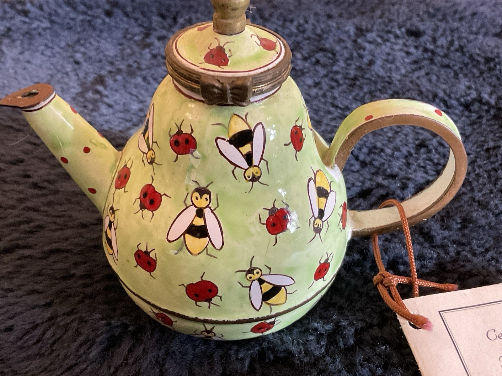 Kevin Chen Hand Painted Enamel Copper Teapot Ladybugs And Bees