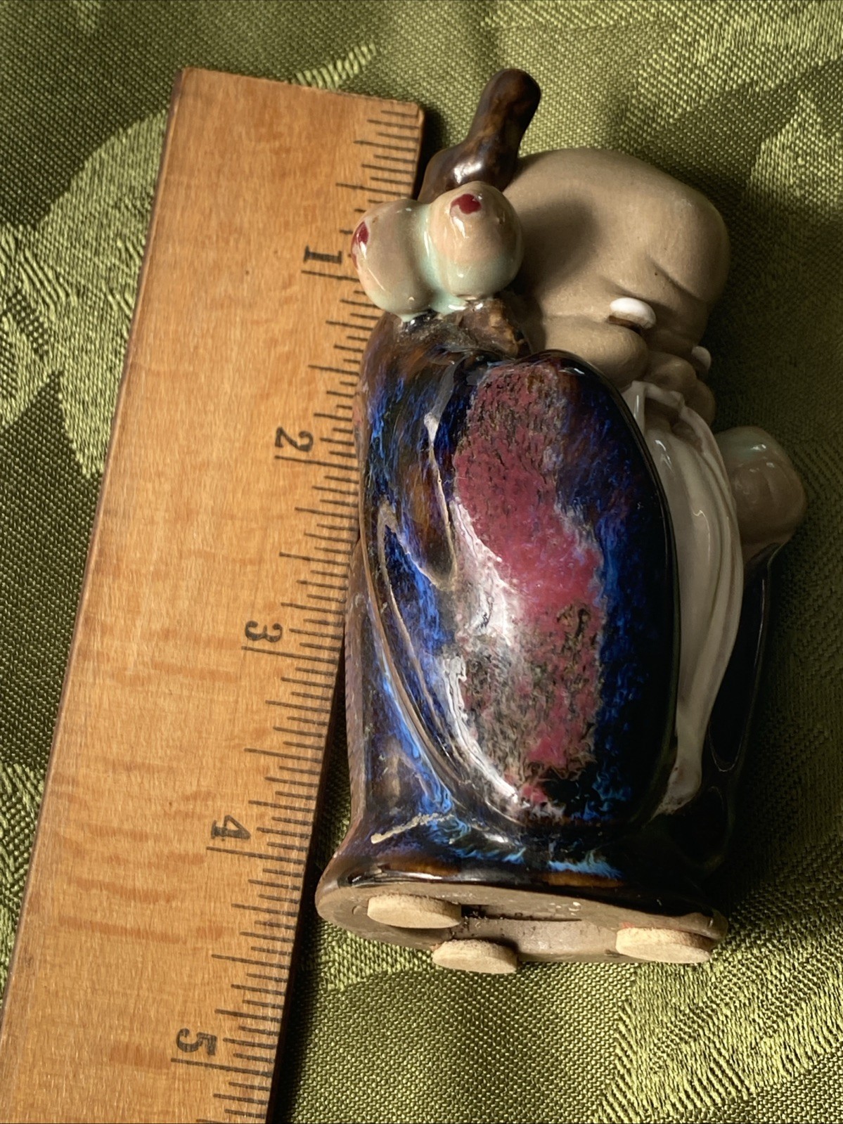 Vtg Adian Sage Wise Man Staff Fruit Figurine Small Glazed Pottery