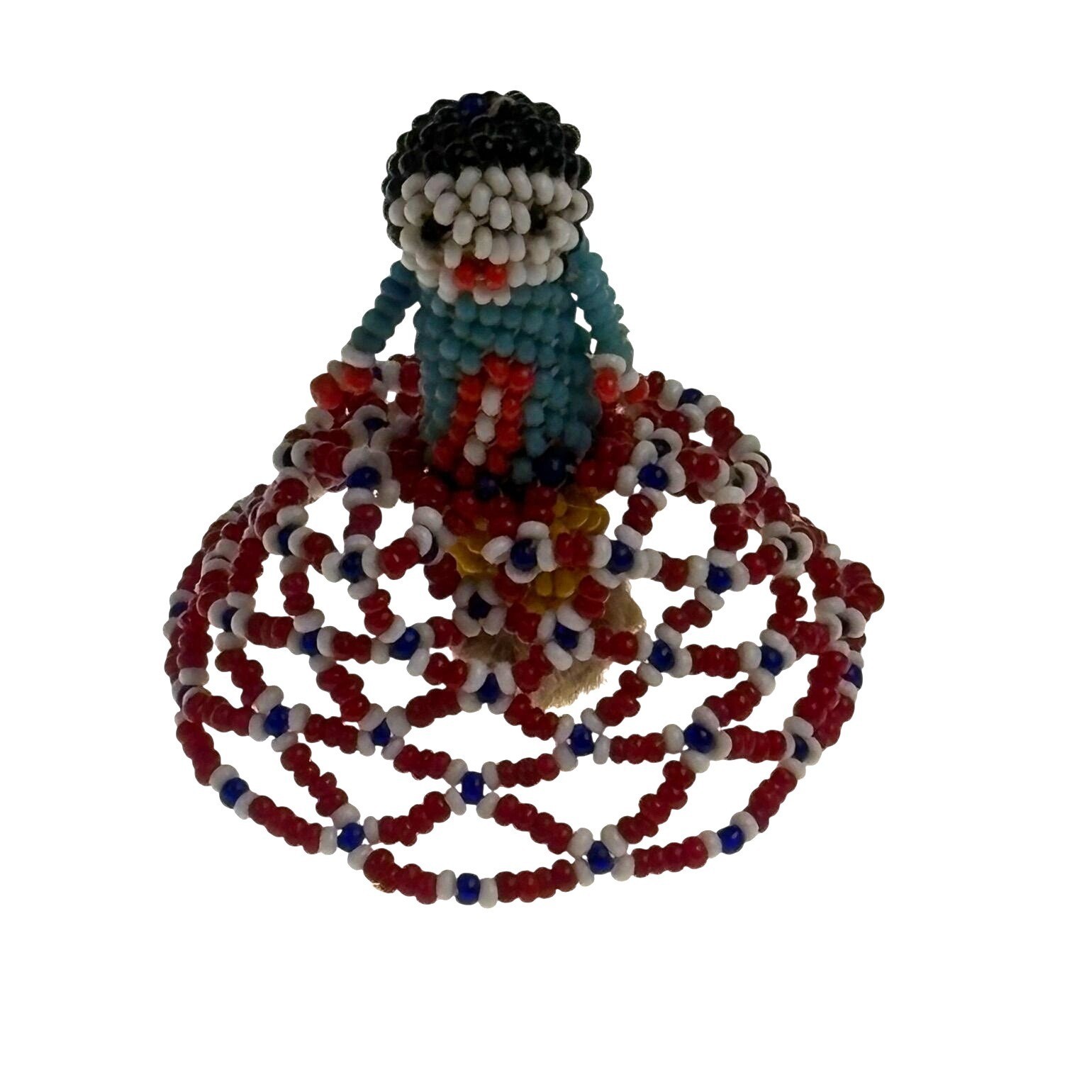 Vintage Seed Bead Figurine Dress Red White Blue Craft Decor Gift Woman Miniature