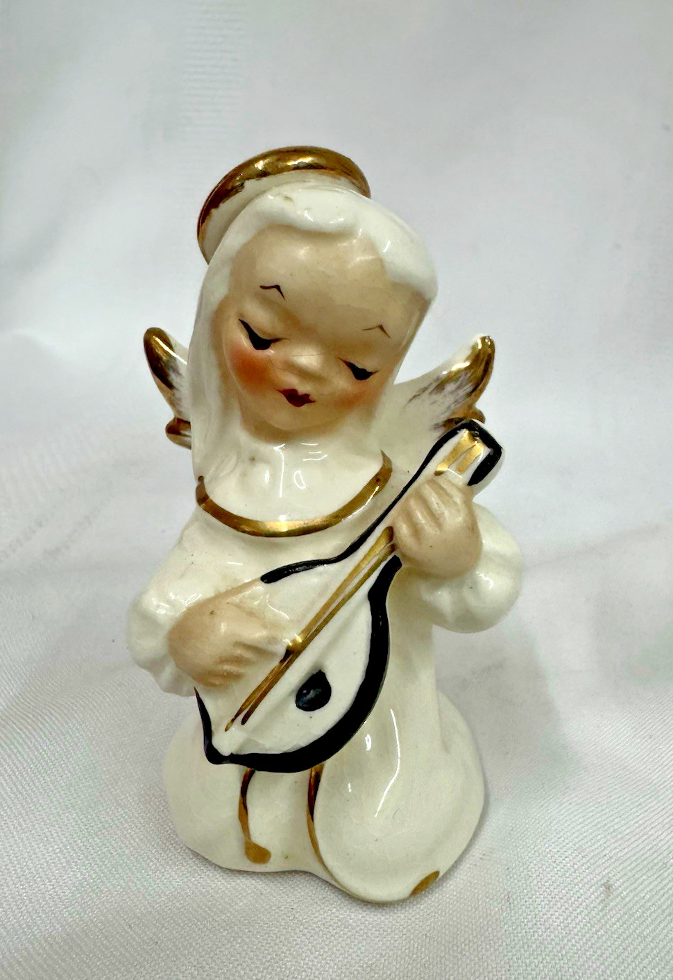 Vtg MCM Angel Christmas Figurines Musicians w/Lyre & Lute Japan ~ Set of 2