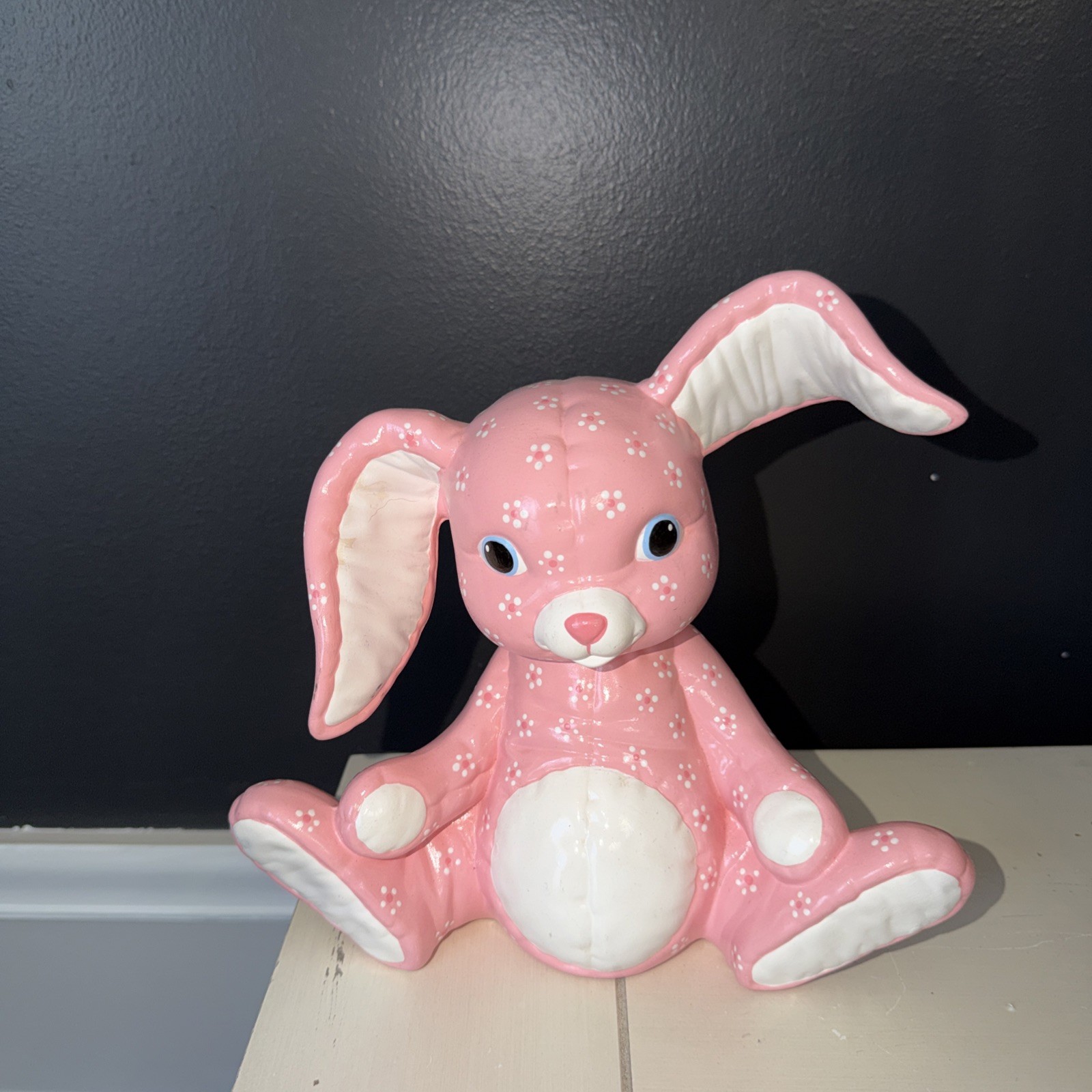 Kimple Mold Ceramic Pink Quilted Handpainted Easter Bunny 9 Inch VTG 1985
