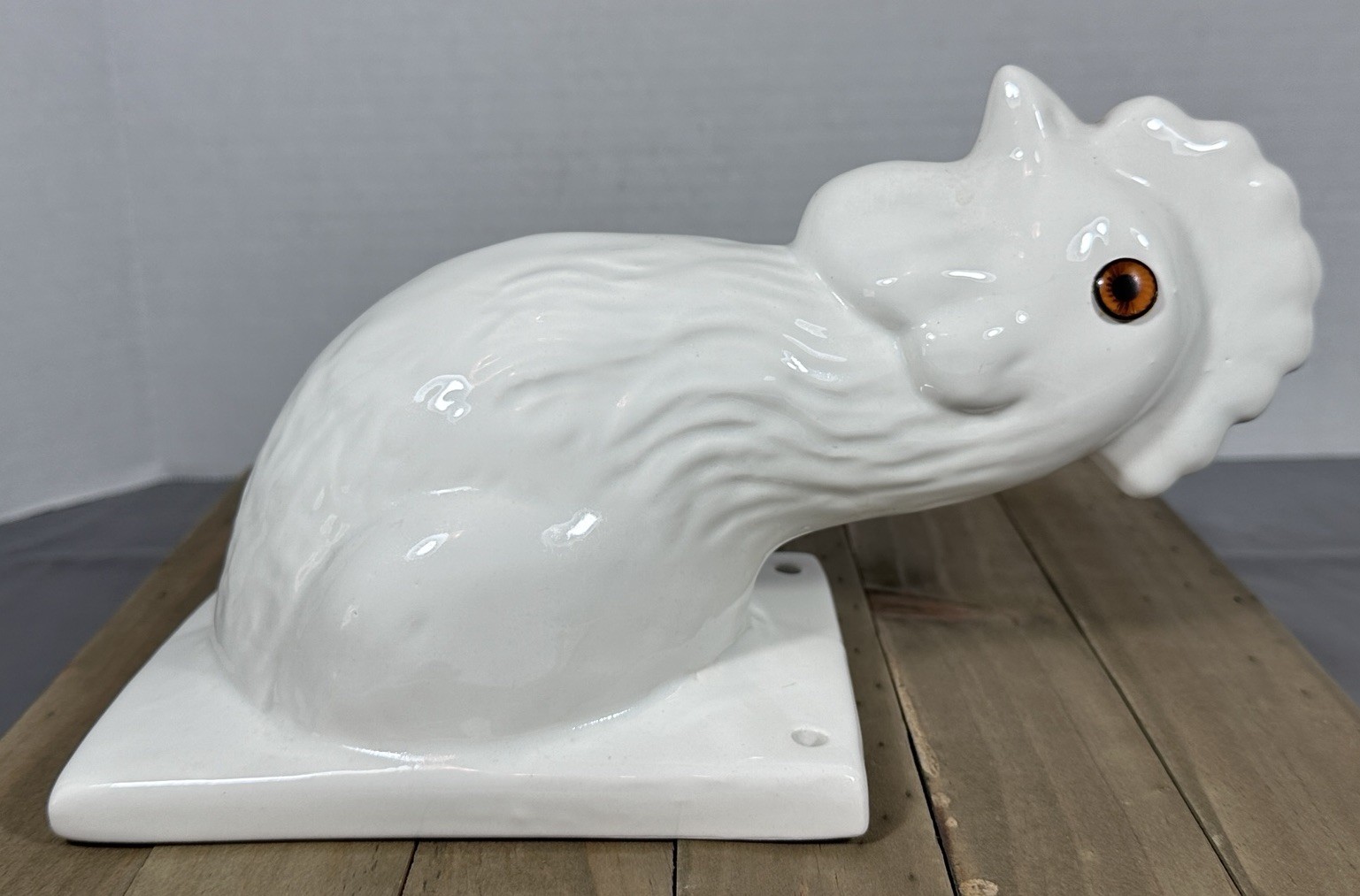 French Country Chicken Rooster Apron Holder White Ceramic Wall Mount