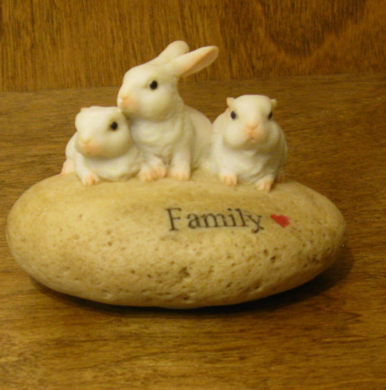 Top Collection Enchanted Story Fairy Garden #4032 RABBIT “FAMILY” ON STONE, NIB
