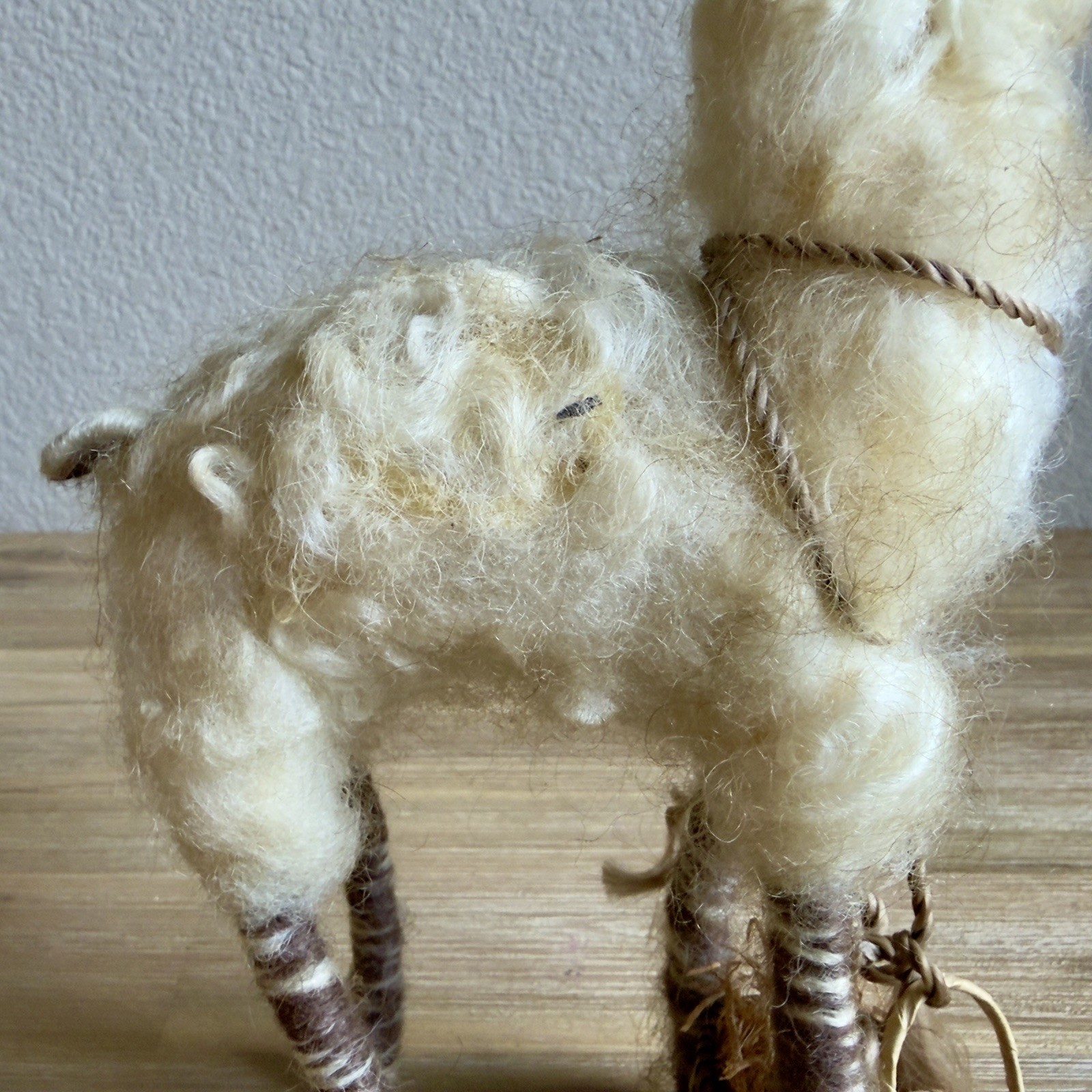 Handmade Wool Felt Llama Alpaca Figurine Folk Art Miniature w Basket 10in