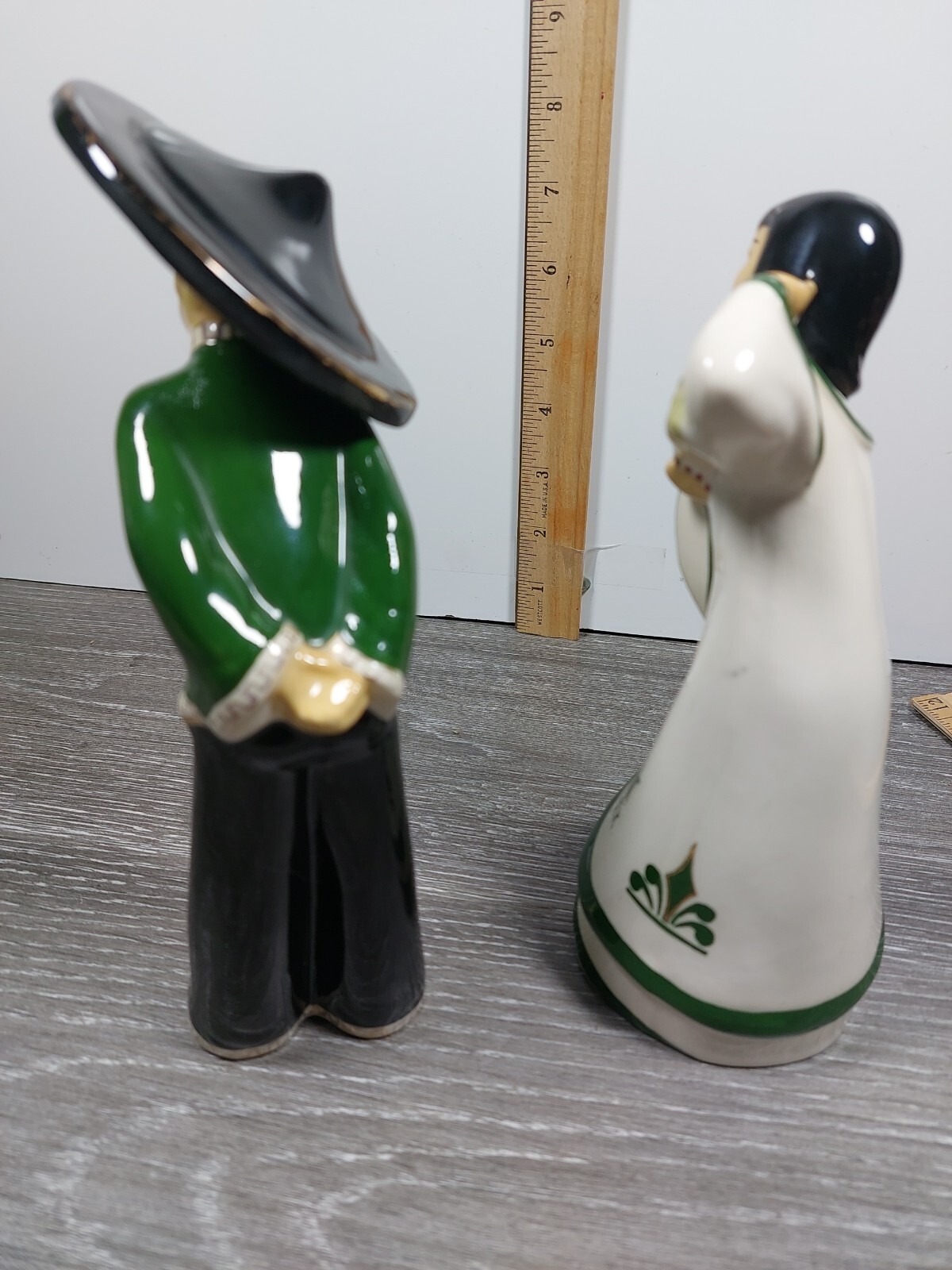 2 Vintage Ceramics MARGARET LINCOLN Green Asian Women 7 inch Figurines