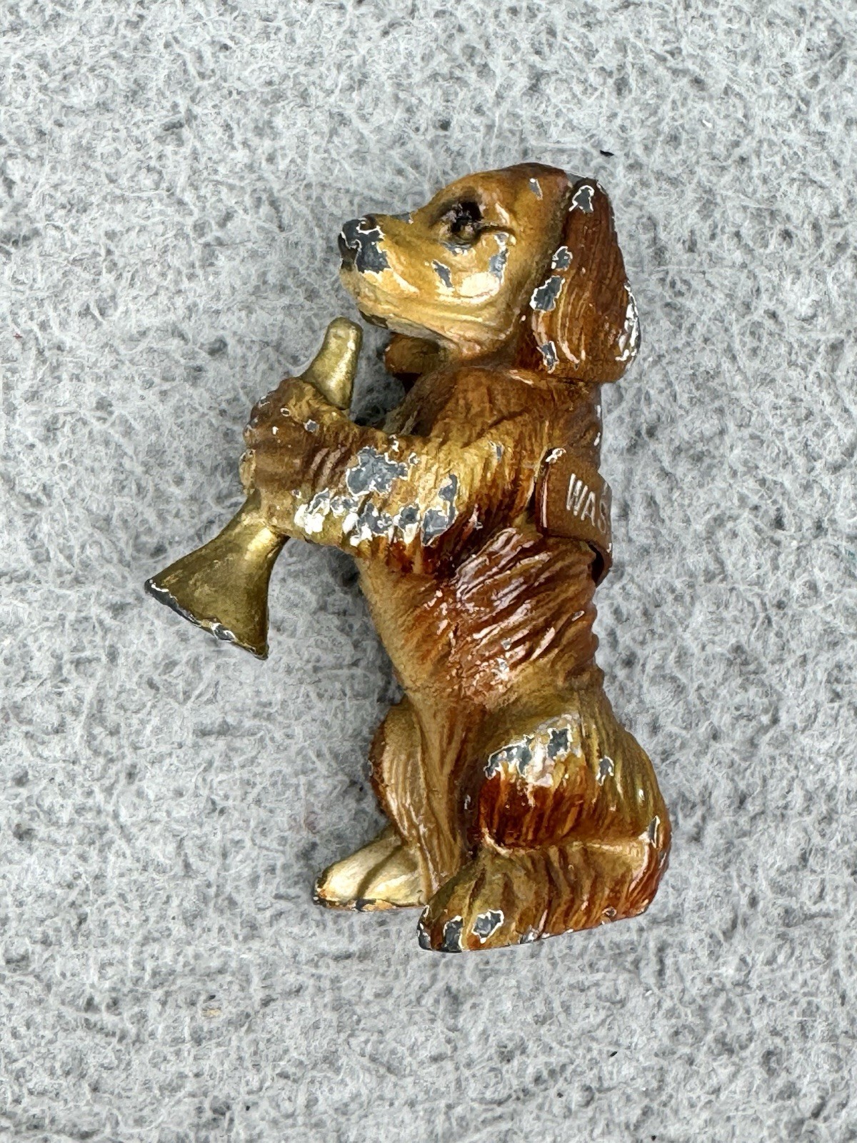 Vintage Heavy Metal Dog Figurine Playing Horn Washington DC Painted