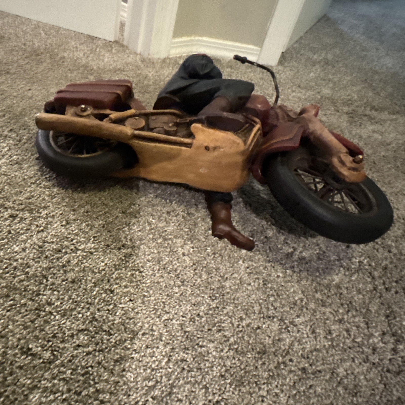 Resin Painted Motorcycle Rider Figurine Sculpture, Brown Black Tan, Adults
