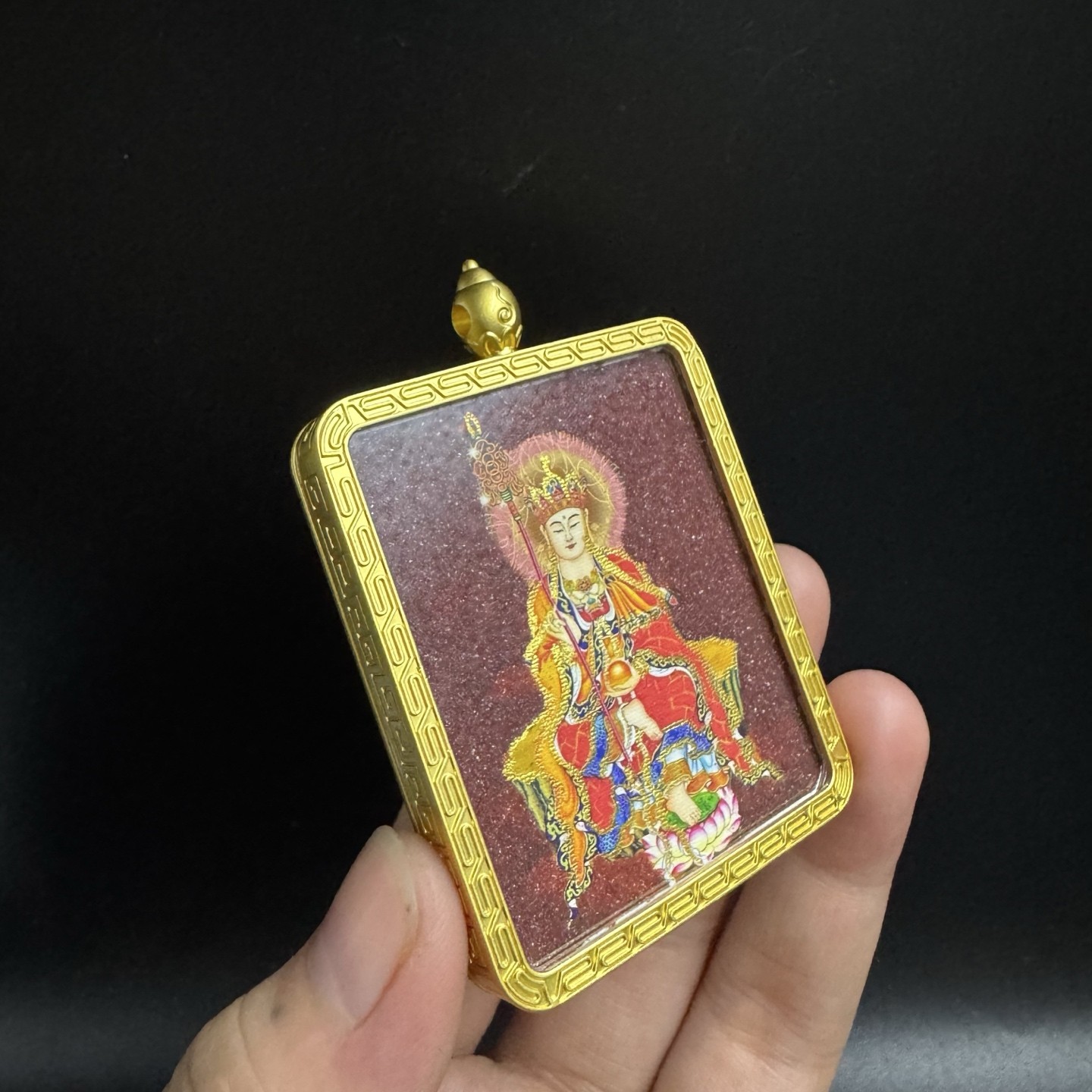 Ksitigarbha Thangka Locket,Sand Texture Gau Pendant Box Unisex Buddhist Necklace