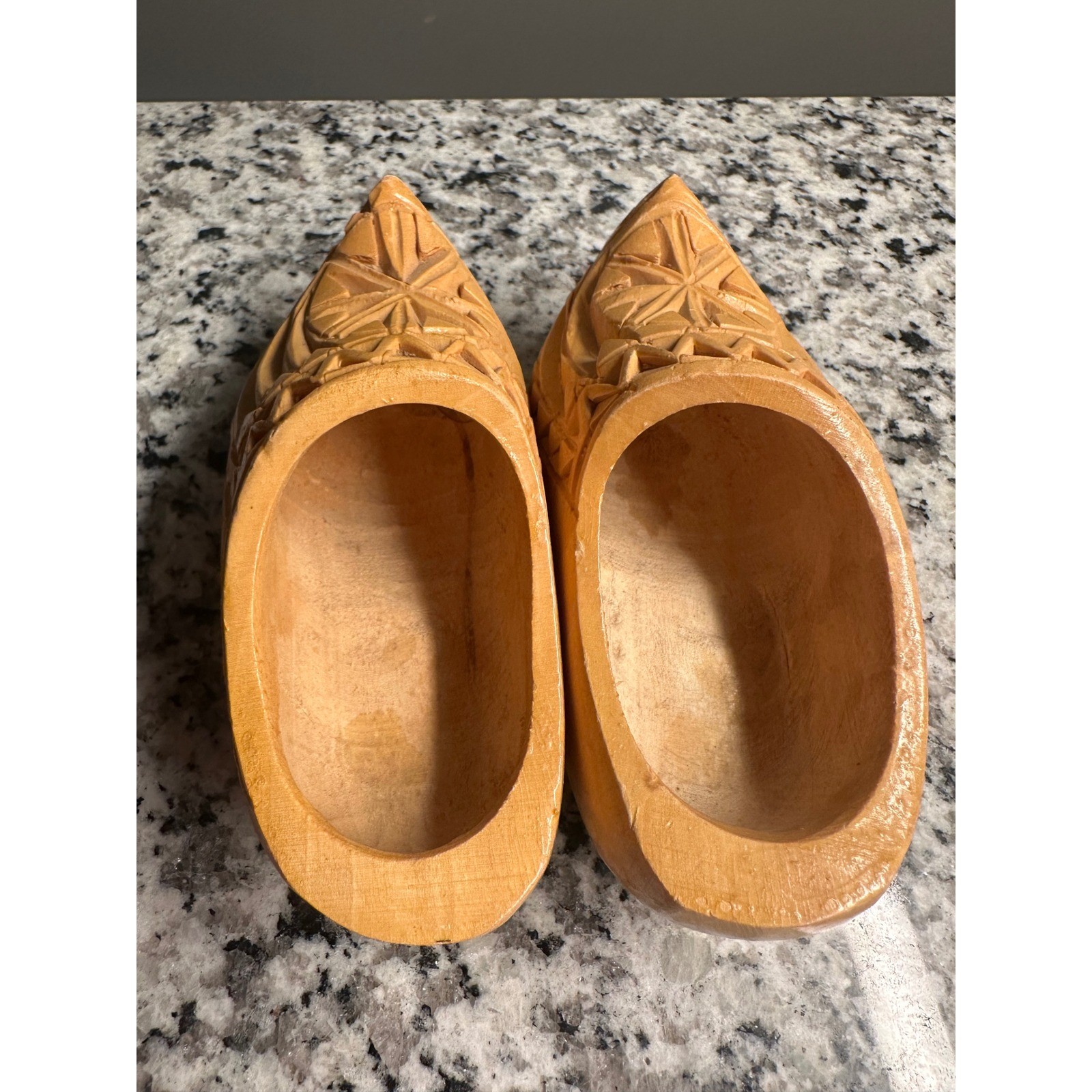 Hand Carved Wooden Clogs Miniatures Pair Folk Art Decorative Shoes