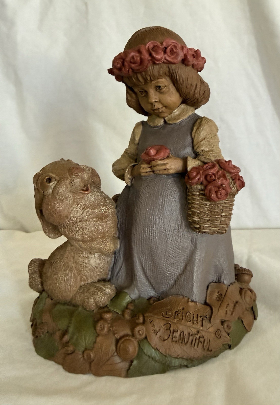 Vintage 1995 Bright & Beautiful Girl w/ Bunny Resin Garden Decor