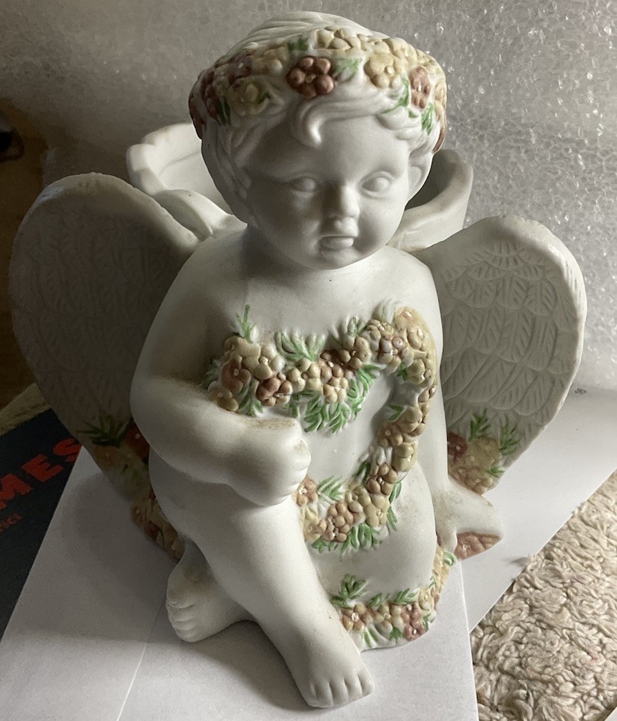 Cherub Angel 3 In. Bisque Porcelain Planter/ Candle Holder Shabby Chic NWOT