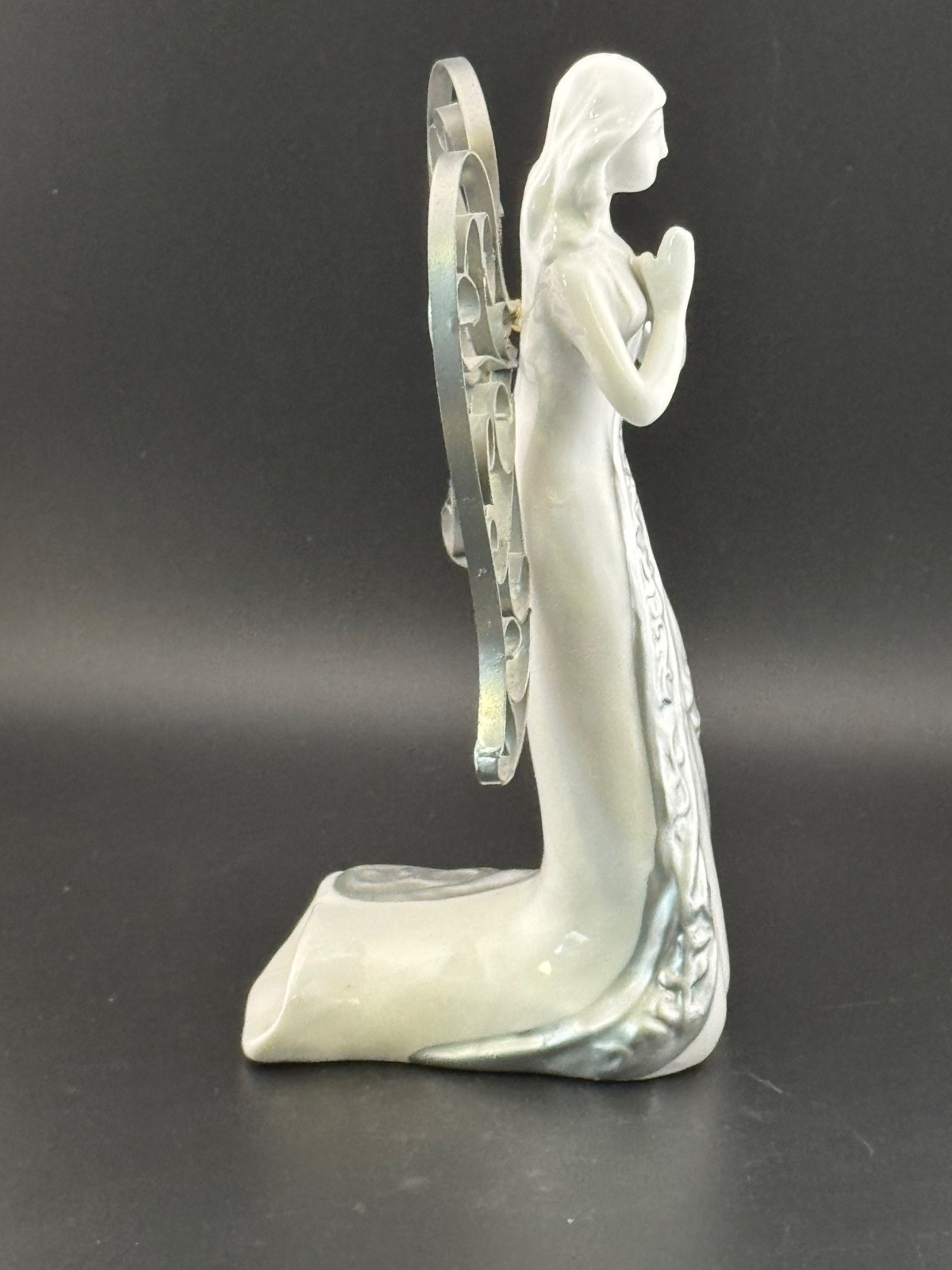Ceramic Christmas Angel With Metal Wings (9 x 5.5 inches)