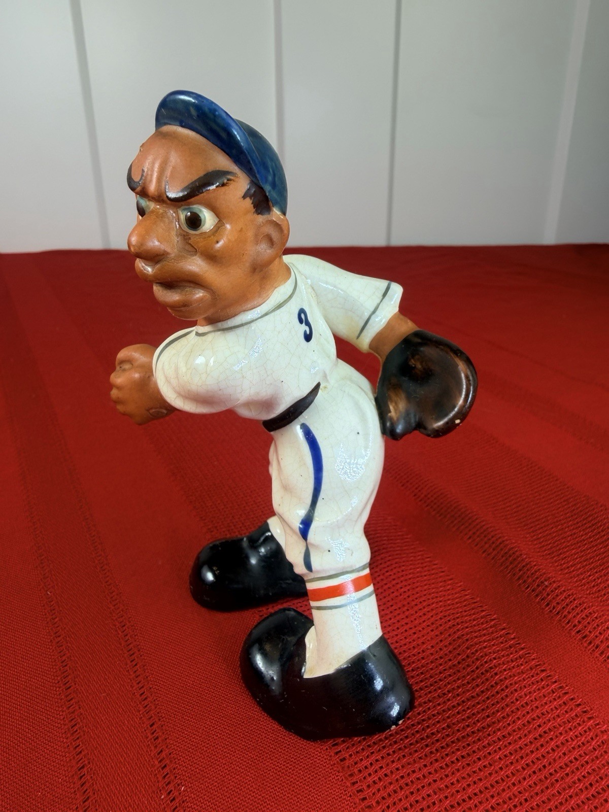 VTG 1950s Brute Baseball Ceramic Figurine “Lefty” Pitcher Caricature Japan