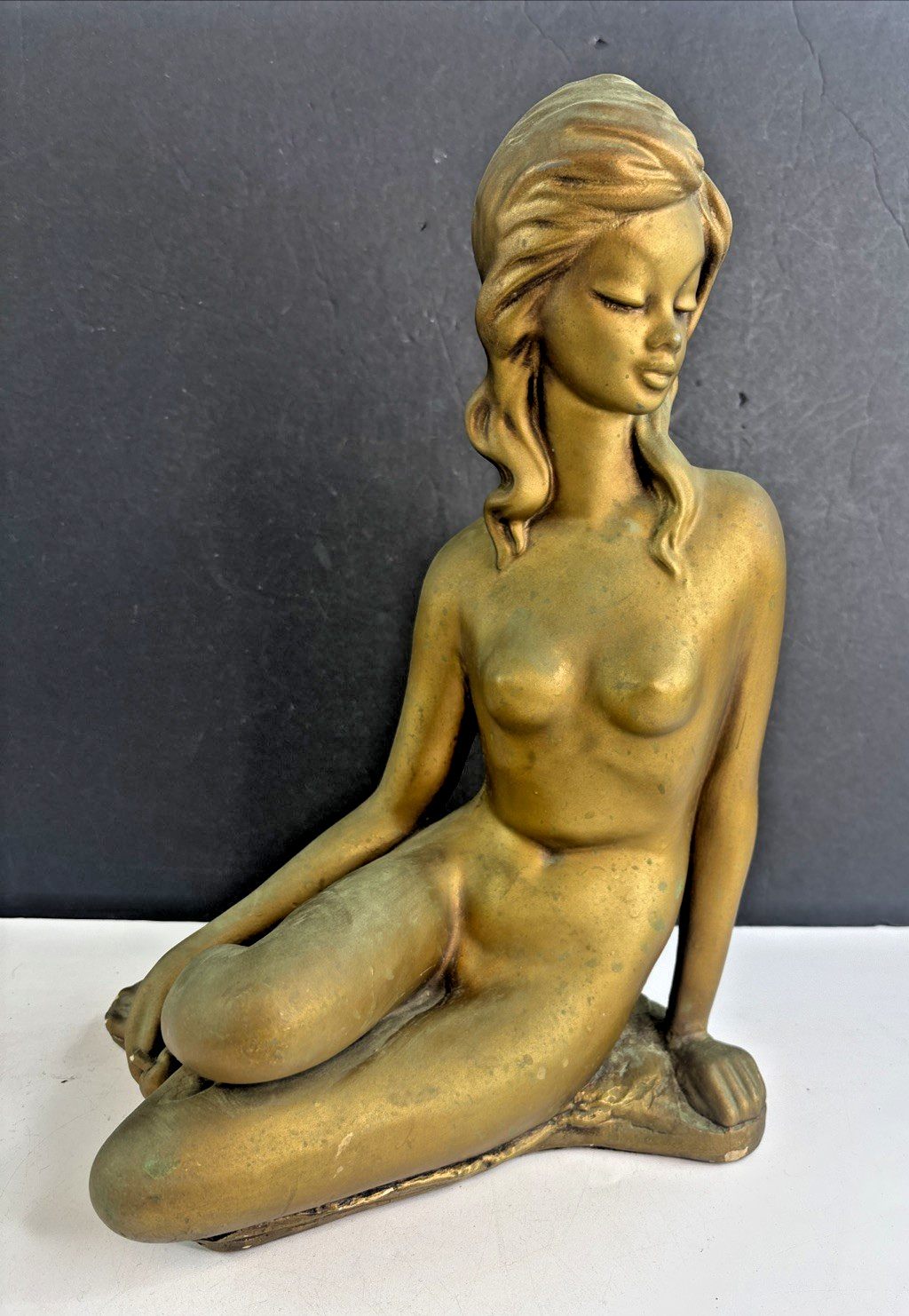 Vintage MARWAL IND. INC Seated Nude Female Gilded Chalkware Statue 1940’s-60’s