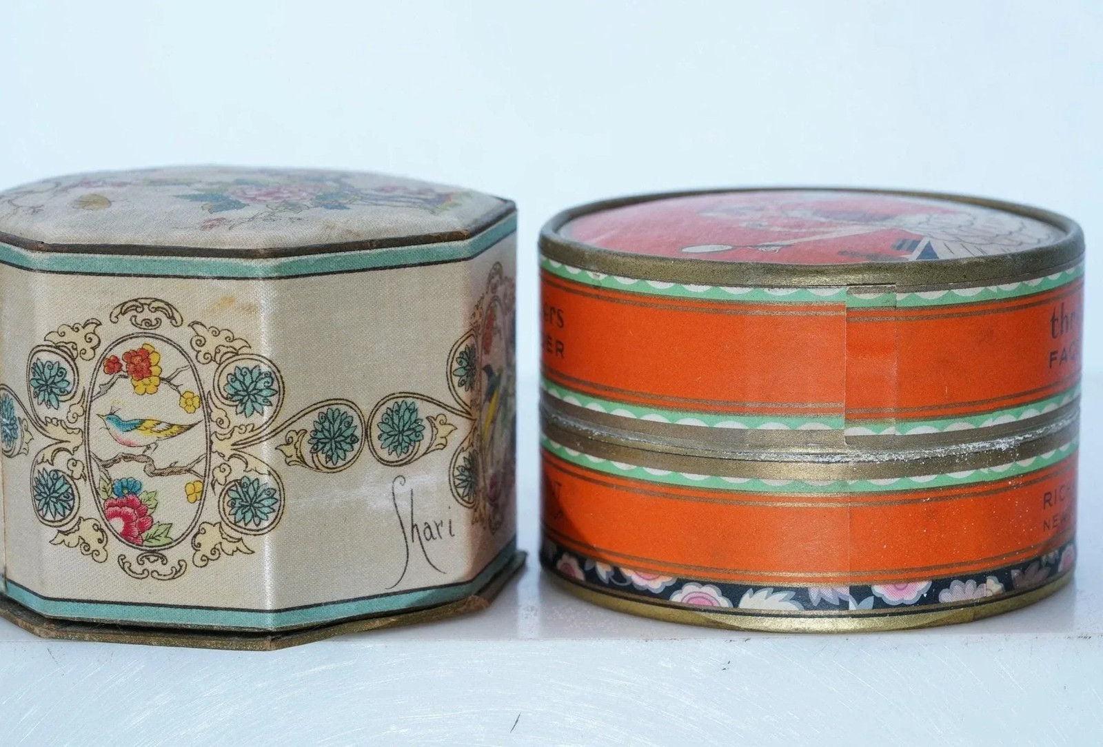 1930’s Art Deco Face Powder boxes Three Flowers Richard Hudnut Shari Langlois