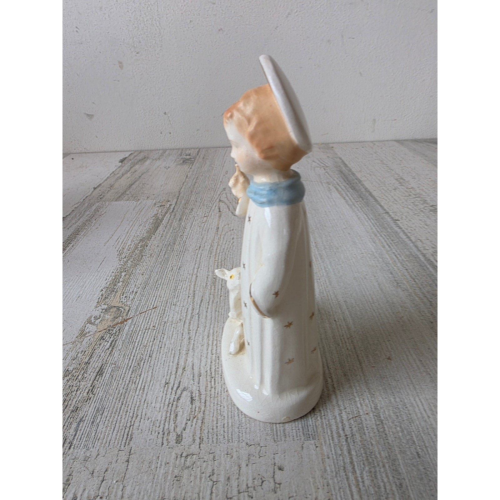 Vintage art boy religious deer Angel cherub statue figurine ceramic Japan decor
