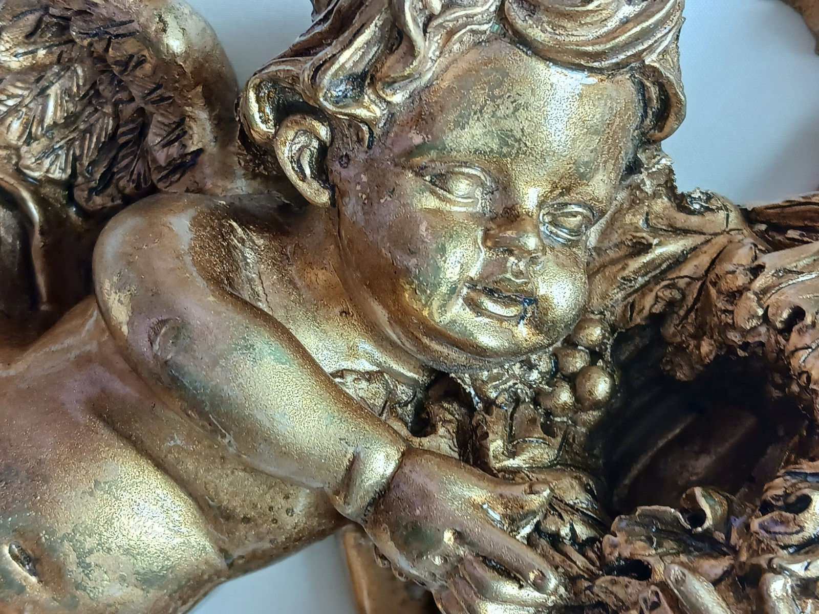 Vtg. Set 3 12″ Italian Rococo Ornate Cherubs Extra gold gilt Hollywood Regency